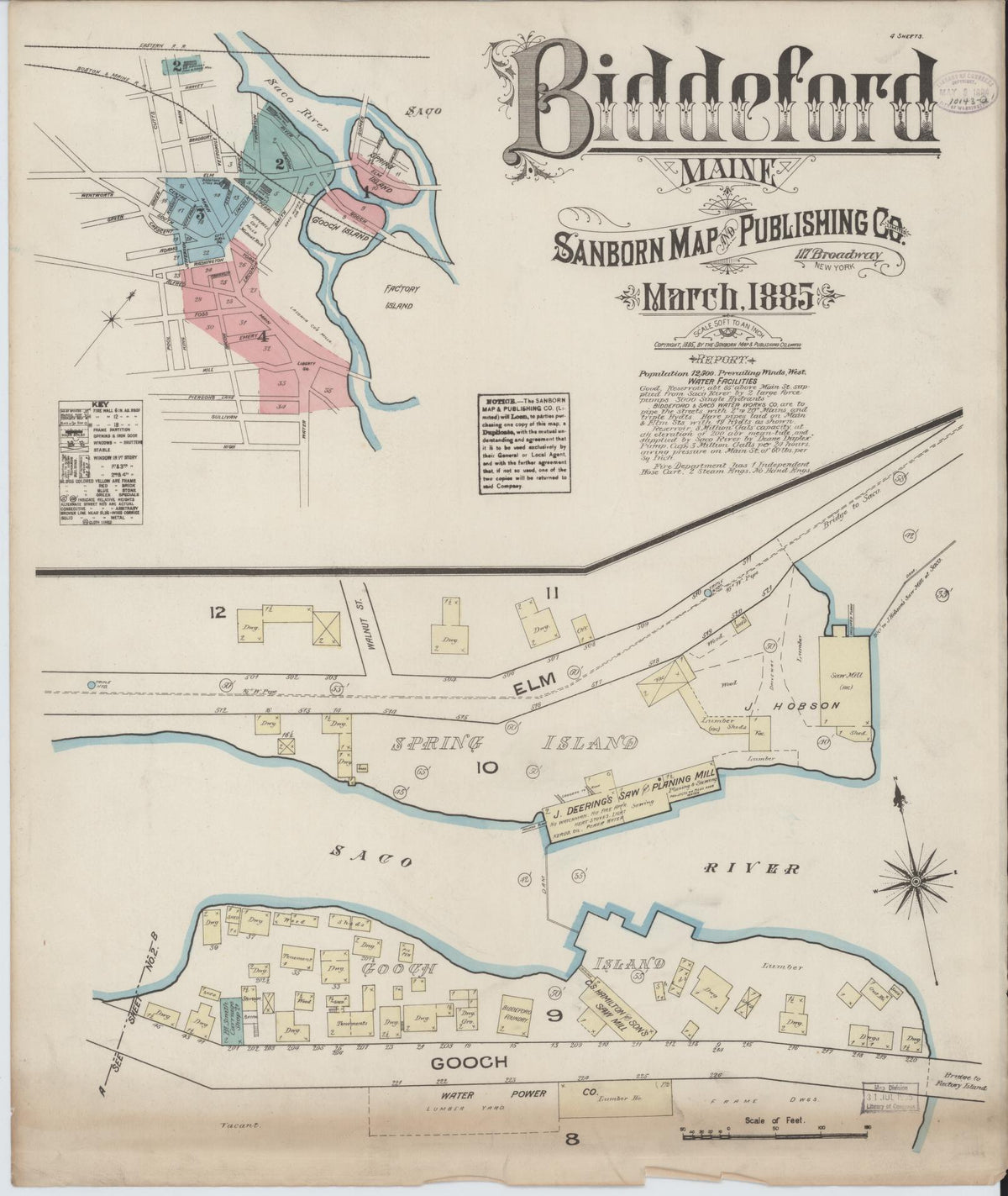 Sanborn Fire Insurance Map from Biddeford, York County, Maine (1885), Sheet #0001 - Complete Map Set gallery image, historic Sanborn map, vintage wall art, Maine Maine