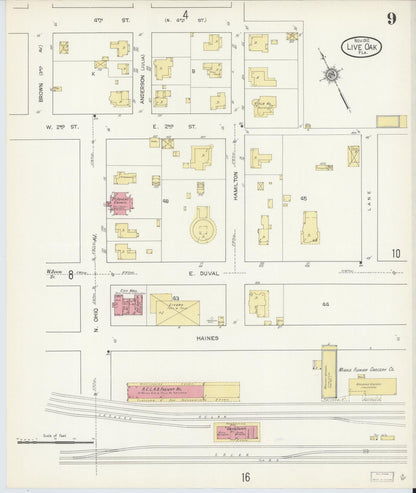 Sanborn Fire Insurance Map from Live Oak, Suwanee County, Florida (1912), Sheet #0009 - Historic Sanborn Fire Insurance Map Print, vintage old map wall art, antique decor, genealogy gift, Florida Florida map