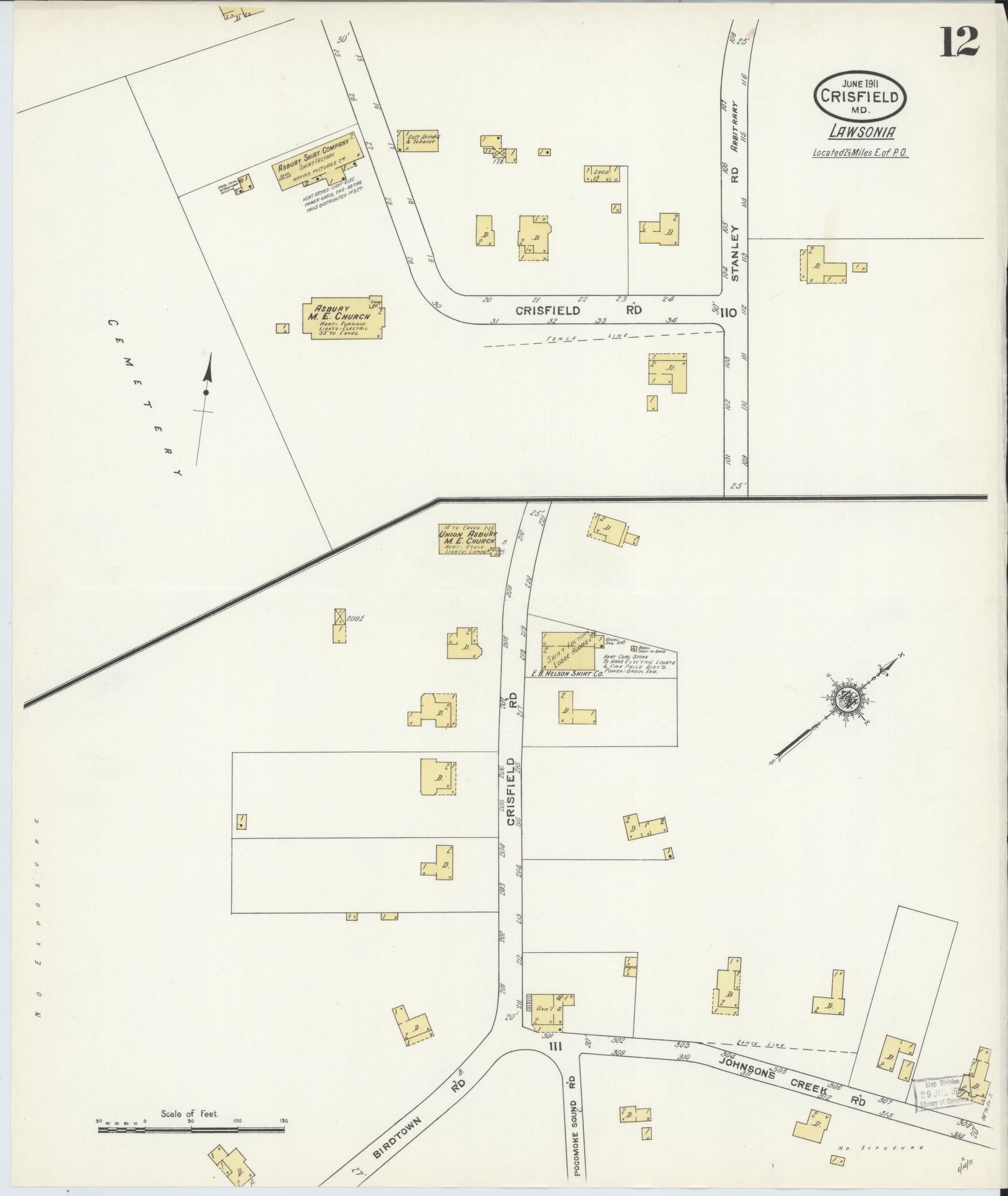 Somerset, Maryland - 1911 - Sanborn Fire Insurance Map, Sheet #0012 - Historic Sanborn Fire Insurance Map Print, Somerset Maryland 1911 0012 vintage old map wall art