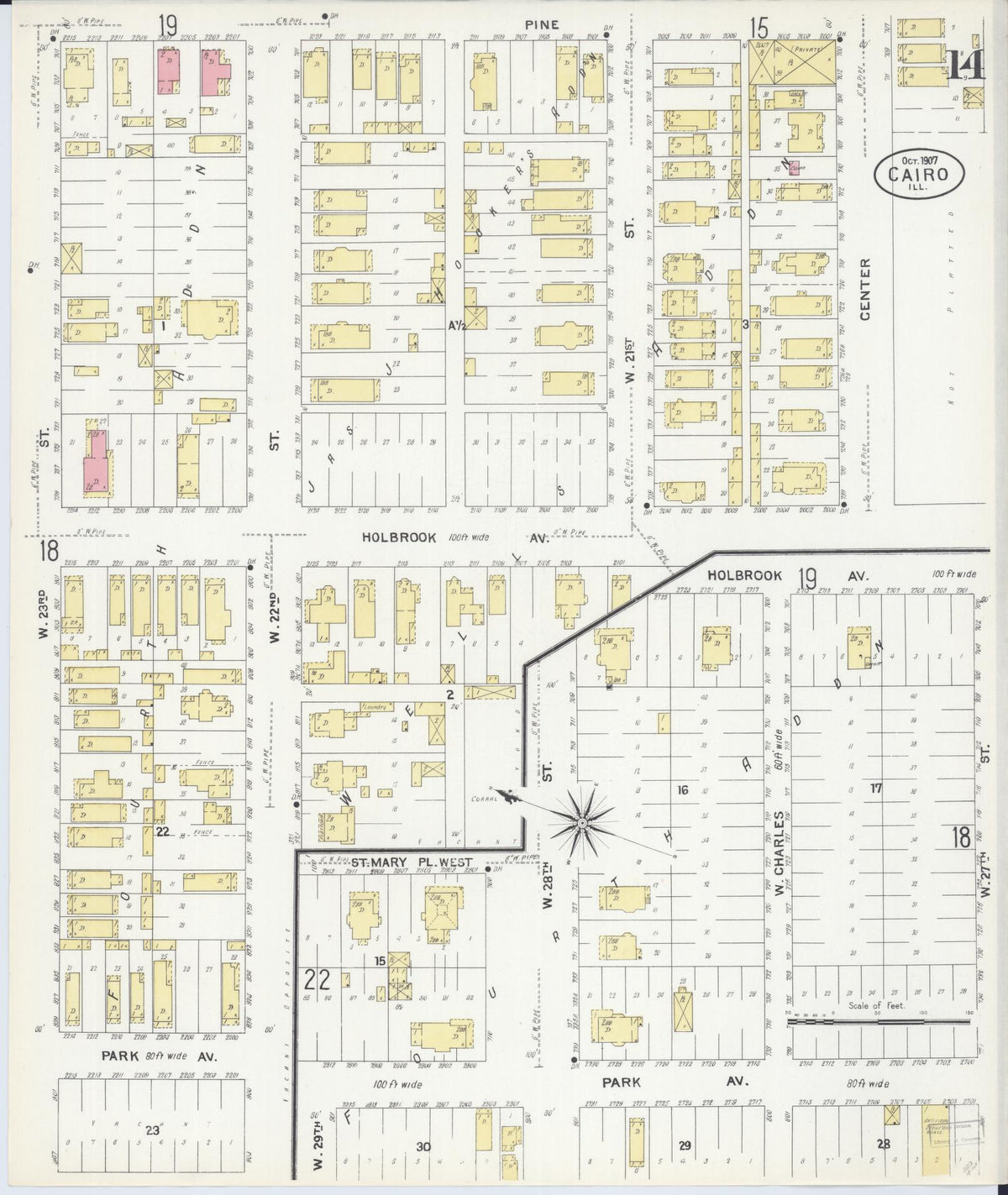 Sanborn Fire Insurance Map from Cairo, Alexander County, Illinois (1907), Sheet #0014 - Historic Sanborn Fire Insurance Map Print, vintage old map wall art, antique decor, genealogy gift, Illinois Illinois map