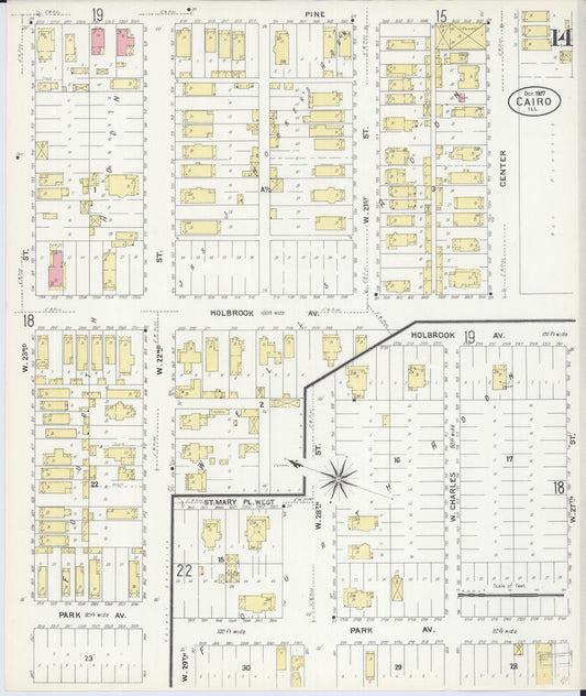Sanborn Fire Insurance Map from Cairo, Alexander County, Illinois (1907), Sheet #0014 - Historic Sanborn Fire Insurance Map Print, vintage old map wall art, antique decor, genealogy gift, Illinois Illinois map
