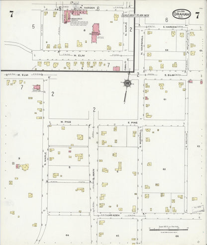 Sanborn Fire Insurance Map from Graham, Alamance County, North Carolina (1924), Sheet #0007 - Complete Map Set gallery image, historic Sanborn map, vintage wall art, North Carolina North Carolina