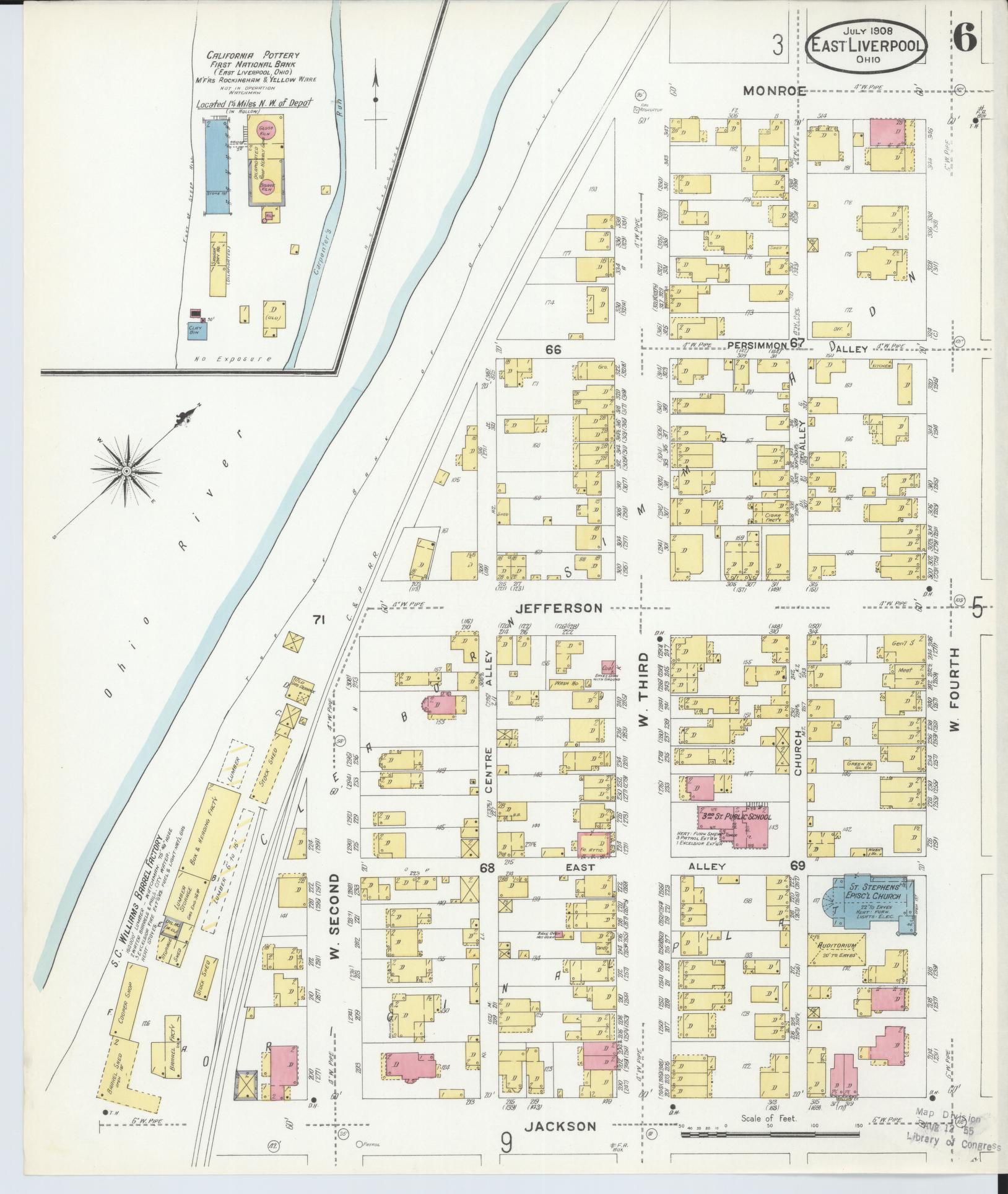 Sanborn Fire Insurance Map from East Liverpool, Columbiana County, Ohio (1908), Sheet #0006 - Historic Sanborn Fire Insurance Map Print, vintage old map wall art, antique decor, genealogy gift, Ohio Ohio map