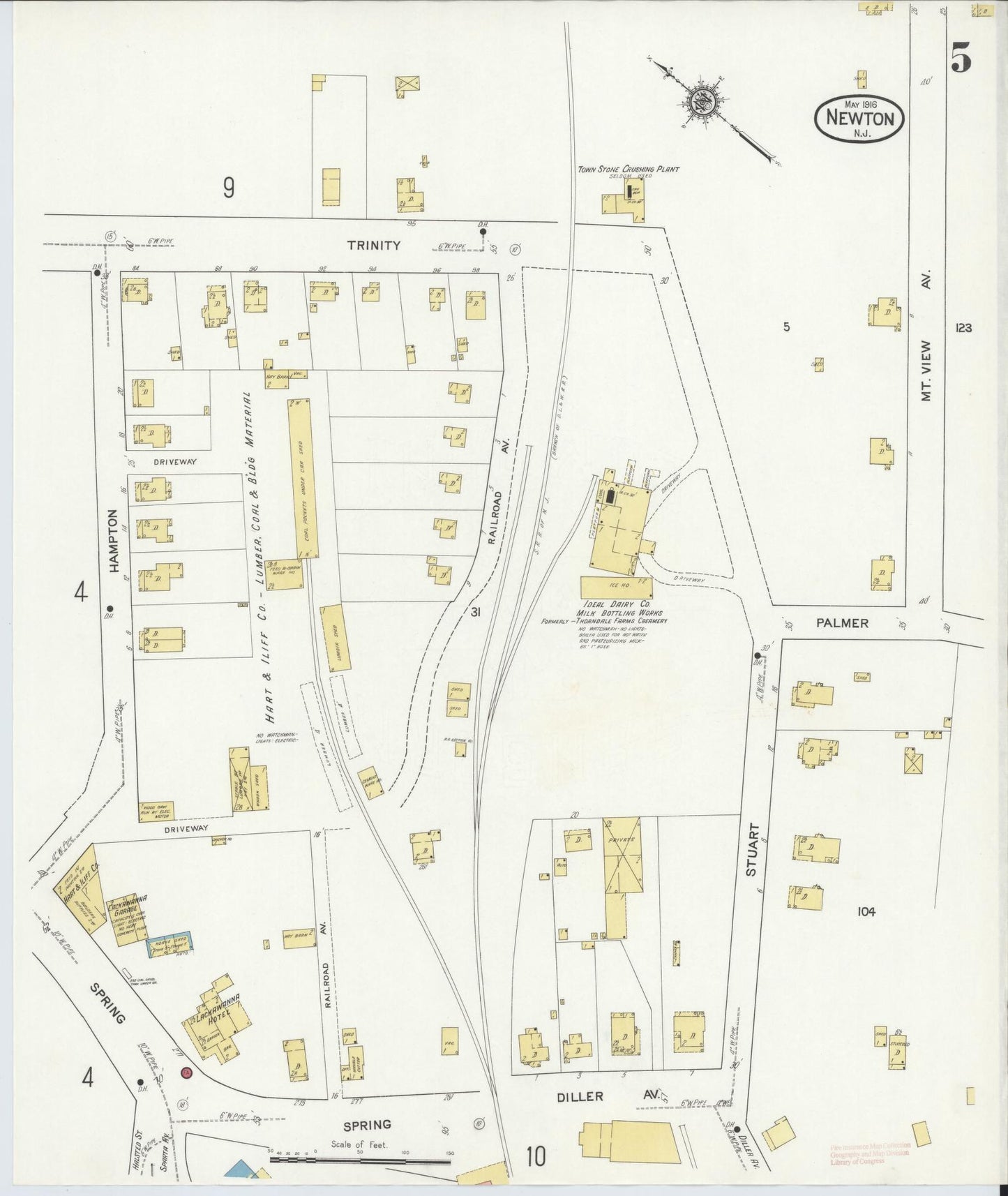 Sanborn Fire Insurance Map from Newton, Sussex County, New Jersey (1916), Sheet #0005 - Historic Sanborn Fire Insurance Map Print, vintage old map wall art, antique decor, genealogy gift, New Jersey New Jersey map