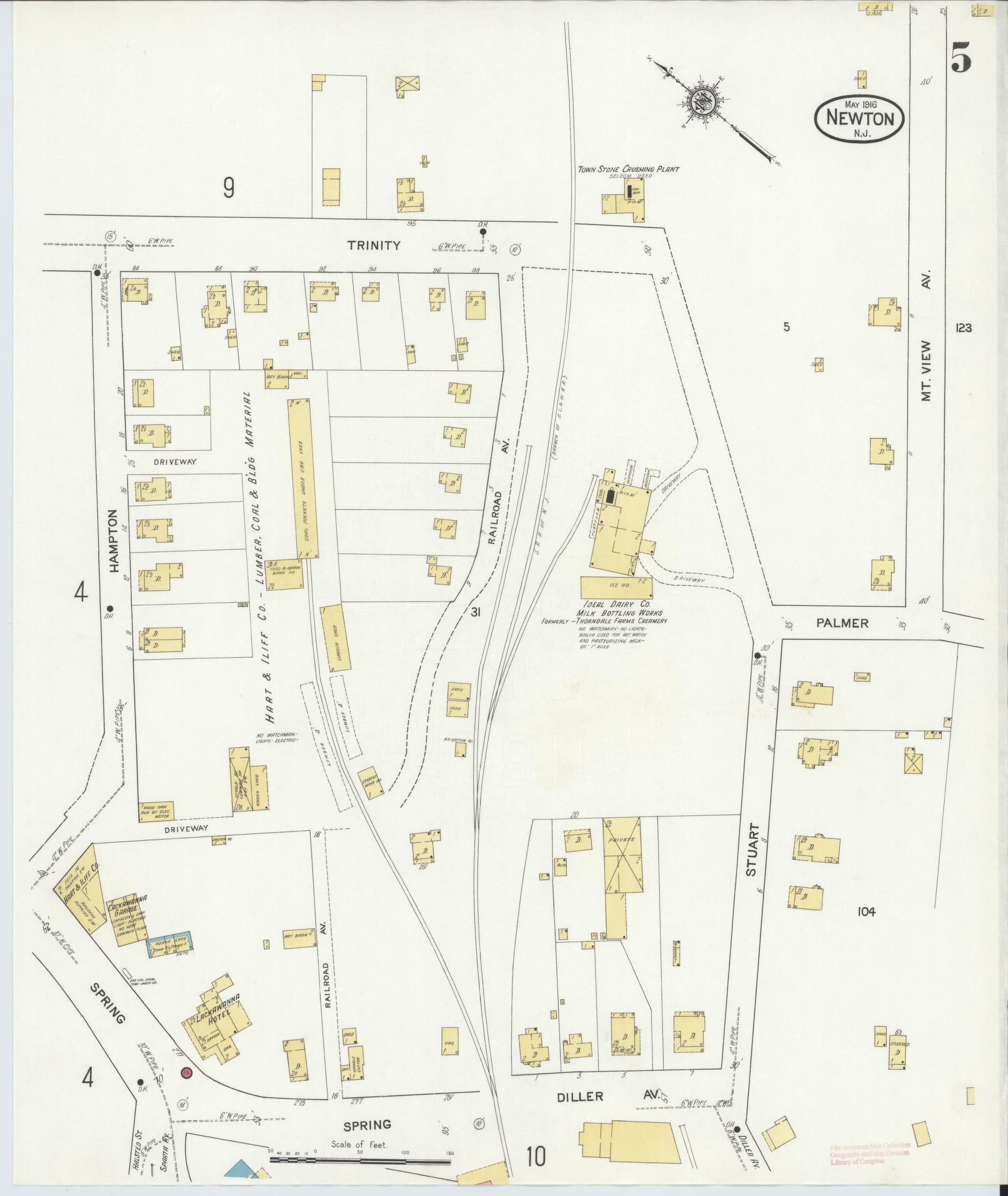Sanborn Fire Insurance Map from Newton, Sussex County, New Jersey (1916), Sheet #0005 - Historic Sanborn Fire Insurance Map Print, vintage old map wall art, antique decor, genealogy gift, New Jersey New Jersey map