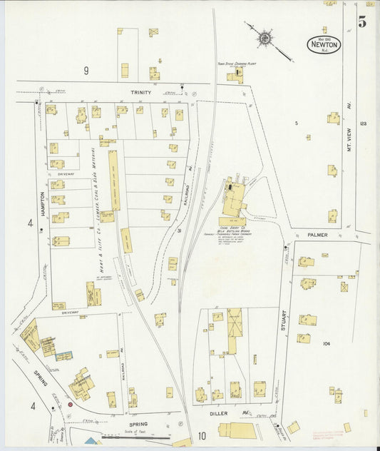 Sanborn Fire Insurance Map from Newton, Sussex County, New Jersey (1916), Sheet #0005 - Historic Sanborn Fire Insurance Map Print, vintage old map wall art, antique decor, genealogy gift, New Jersey New Jersey map