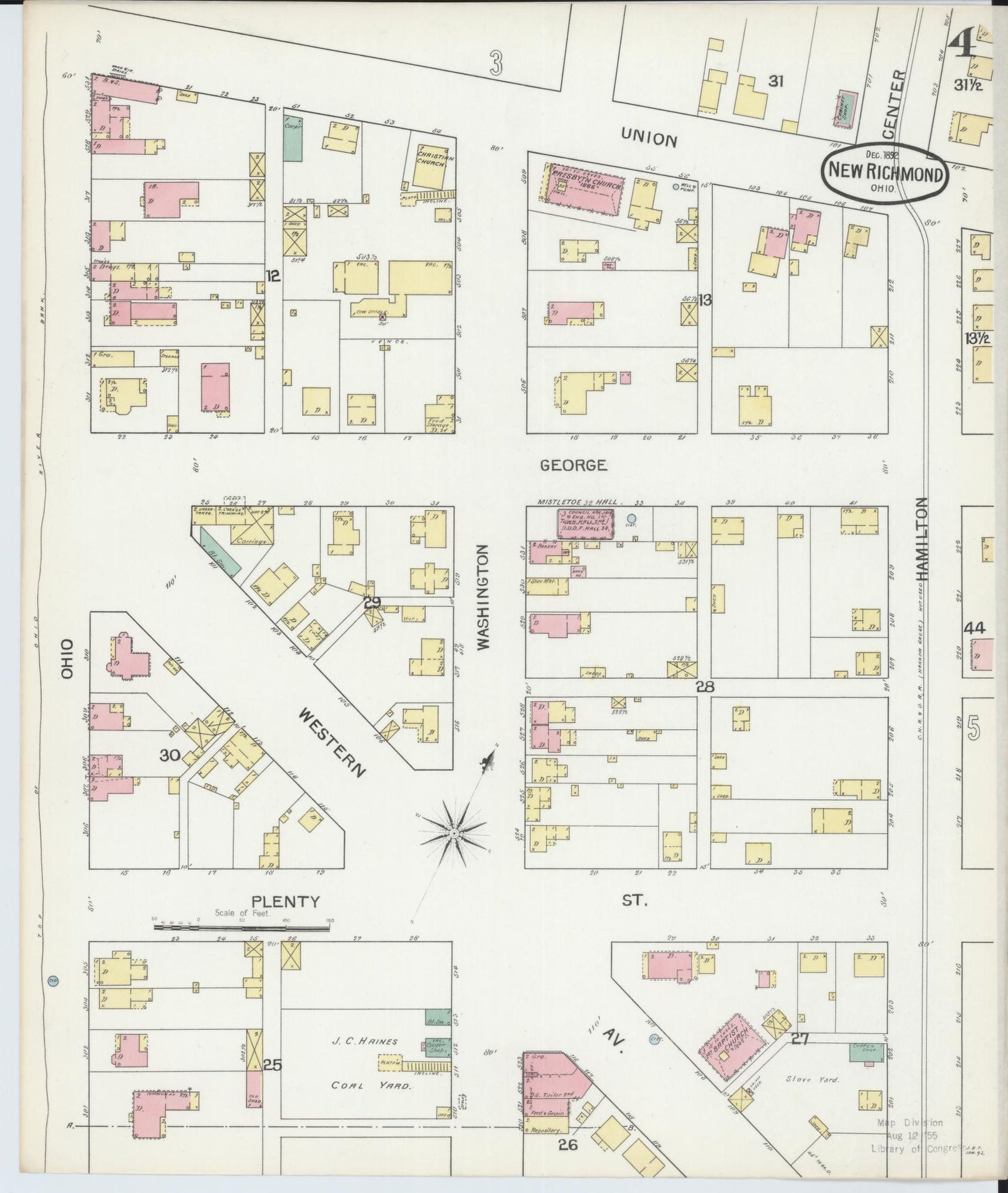 Sanborn Fire Insurance Map from New Richmond, Clermont County, Ohio (1892), Sheet #0004 - Historic Sanborn Fire Insurance Map Print, vintage old map wall art, antique decor, genealogy gift, Ohio Ohio map