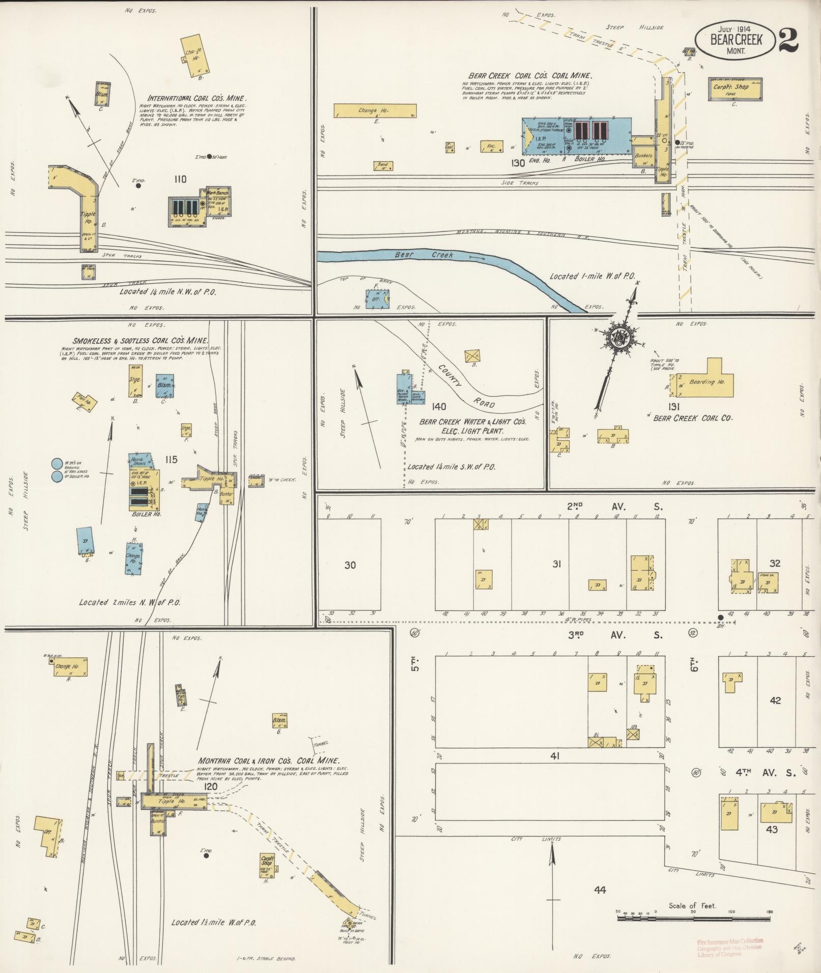 Sanborn Fire Insurance Map from Bear Creek, Carbon County, Montana (1914), Sheet #0002 - Complete Map Set gallery image, historic Sanborn map, vintage wall art, Montana Montana