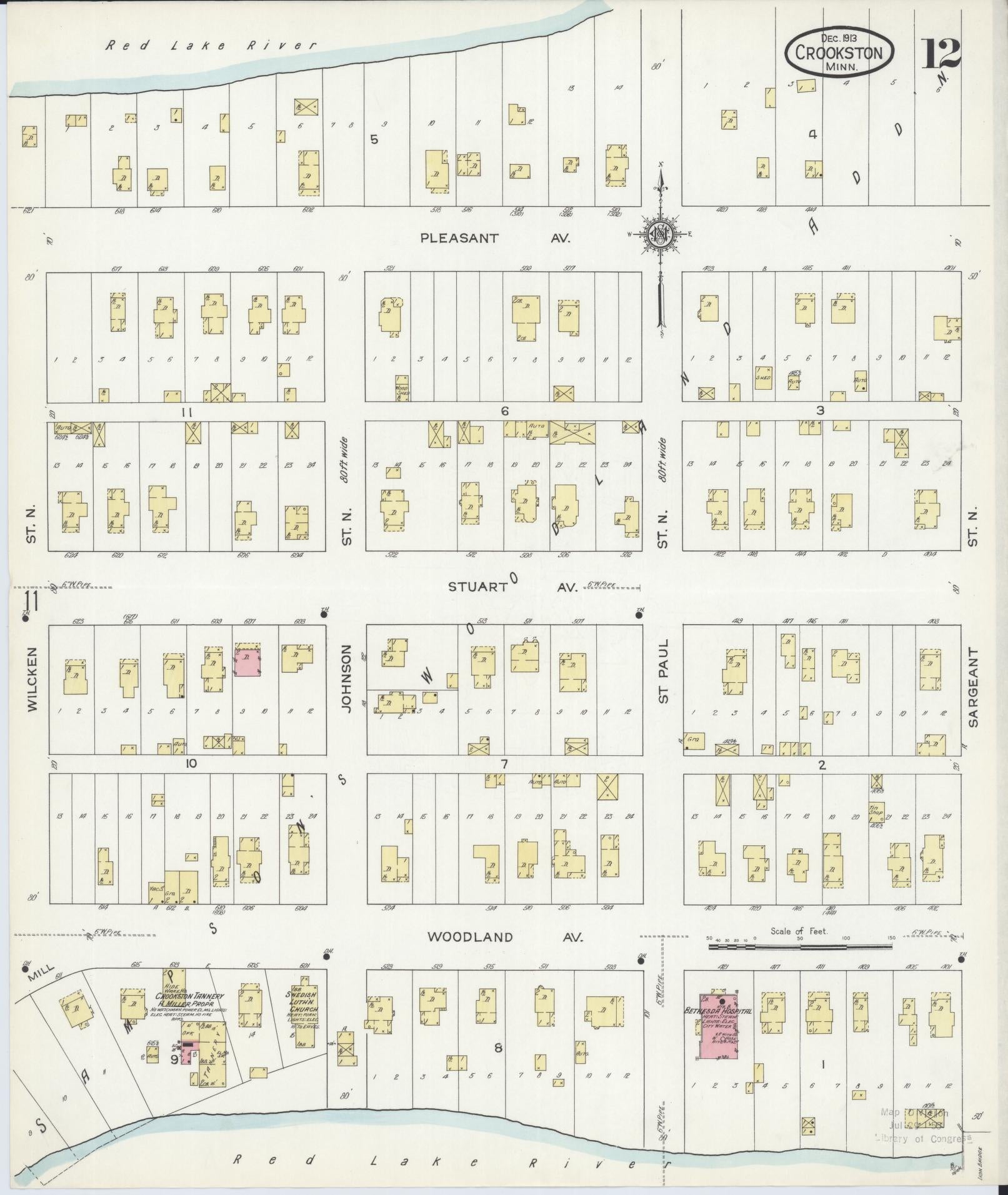 Sanborn Fire Insurance Map from Crookston, Polk County, Minnesota (1913), Sheet #0012 - Complete Map Set gallery image, historic Sanborn map, vintage wall art, Minnesota Minnesota