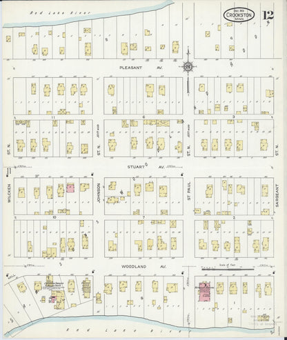 Sanborn Fire Insurance Map from Crookston, Polk County, Minnesota (1913), Sheet #0012 - Complete Map Set gallery image, historic Sanborn map, vintage wall art, Minnesota Minnesota