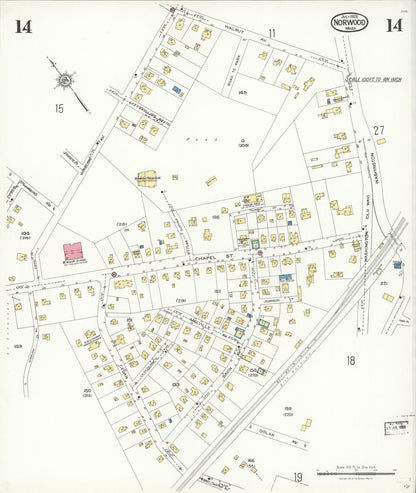 Sanborn Fire Insurance Map from Norwood, Norfolk County, Massachusetts (1923), Sheet #0014 - Historic Sanborn Fire Insurance Map Print, vintage old map wall art, antique decor, genealogy gift, Massachusetts Massachusetts map