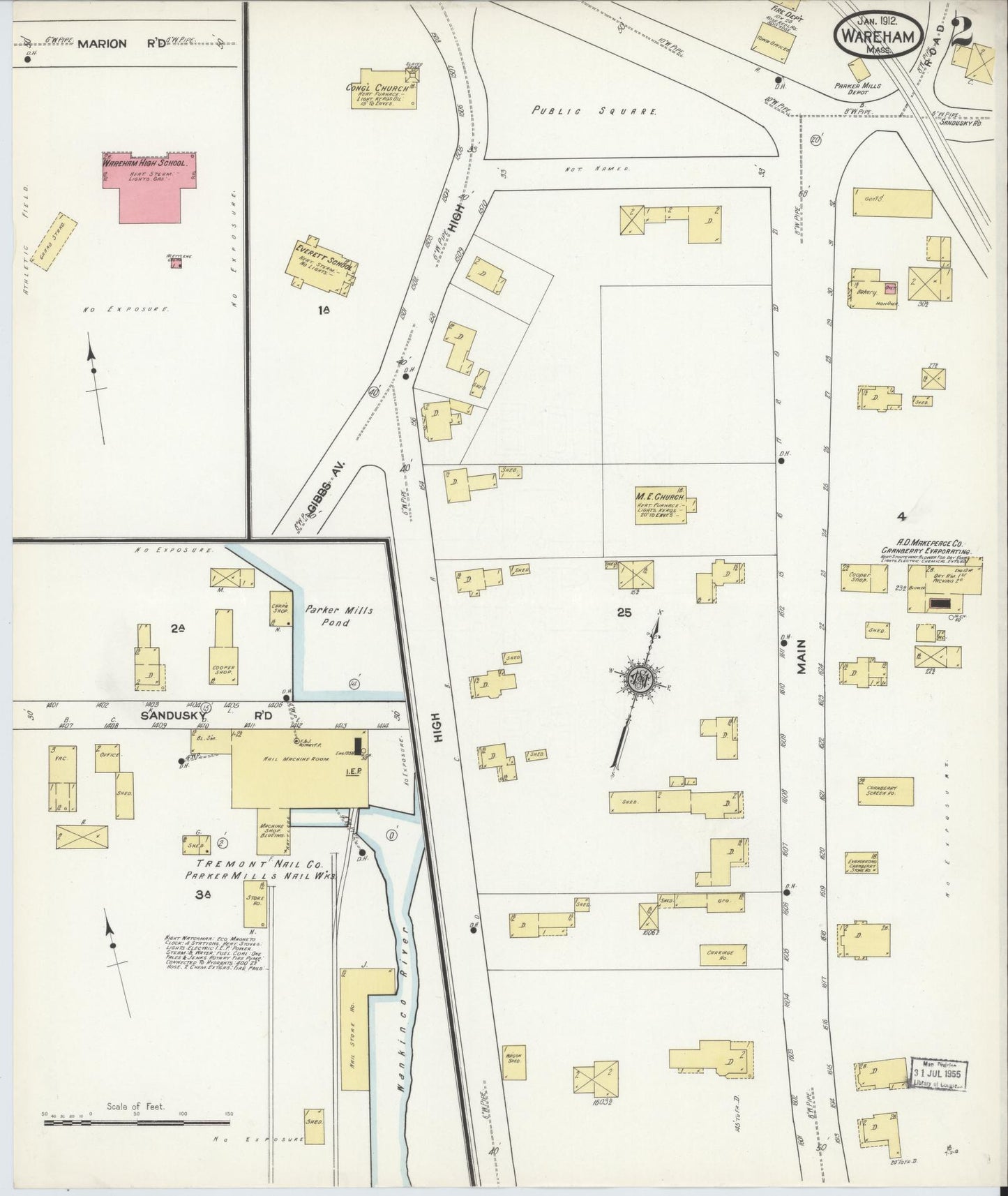 Sanborn Fire Insurance Map from Wareham, Plymouth County, Massachusetts (1912), Sheet #0002 - Complete Map Set gallery image, historic Sanborn map, vintage wall art, Massachusetts Massachusetts