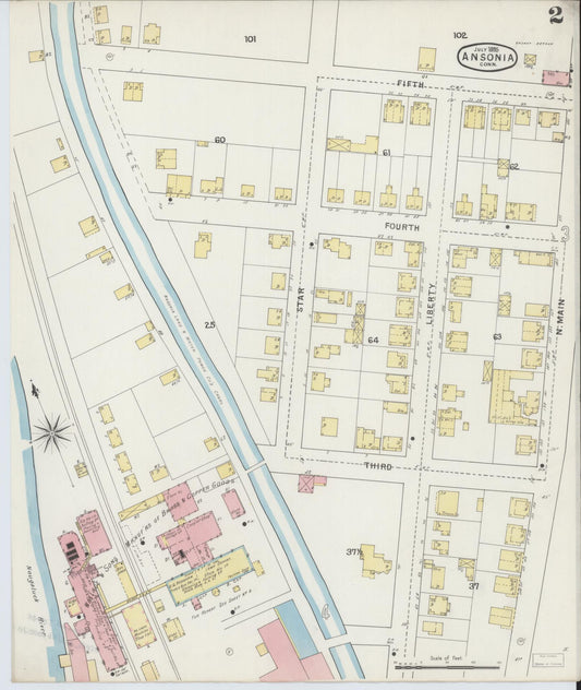 Sanborn Fire Insurance Map from Ansonia, New Haven County, Connecticut (1895), Sheet #0002 - Historic Sanborn Fire Insurance Map Print, vintage old map wall art, antique decor, genealogy gift, Connecticut Connecticut map