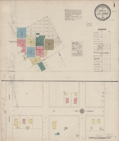 Sanborn Fire Insurance Map from Los Banos, Merced County, California (1920), Sheet #0001 - Complete Map Set gallery image, historic Sanborn map, vintage wall art, California California