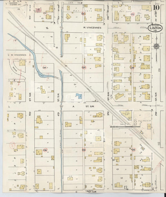 Sanborn Fire Insurance Map from Linton, Greene County, Indiana (1948), Sheet #0010 - Historic Sanborn Fire Insurance Map Print, vintage old map wall art, antique decor, genealogy gift, Indiana Indiana map