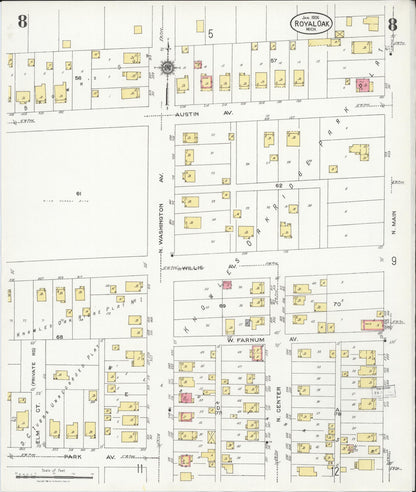Sanborn Fire Insurance Map from Royal Oak, Oakland County, Michigan (1926), Sheet #0008 - Historic Sanborn Fire Insurance Map Print, vintage old map wall art, antique decor, genealogy gift, Michigan Michigan map