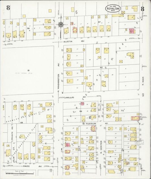 Sanborn Fire Insurance Map from Royal Oak, Oakland County, Michigan (1926), Sheet #0008 - Historic Sanborn Fire Insurance Map Print, vintage old map wall art, antique decor, genealogy gift, Michigan Michigan map