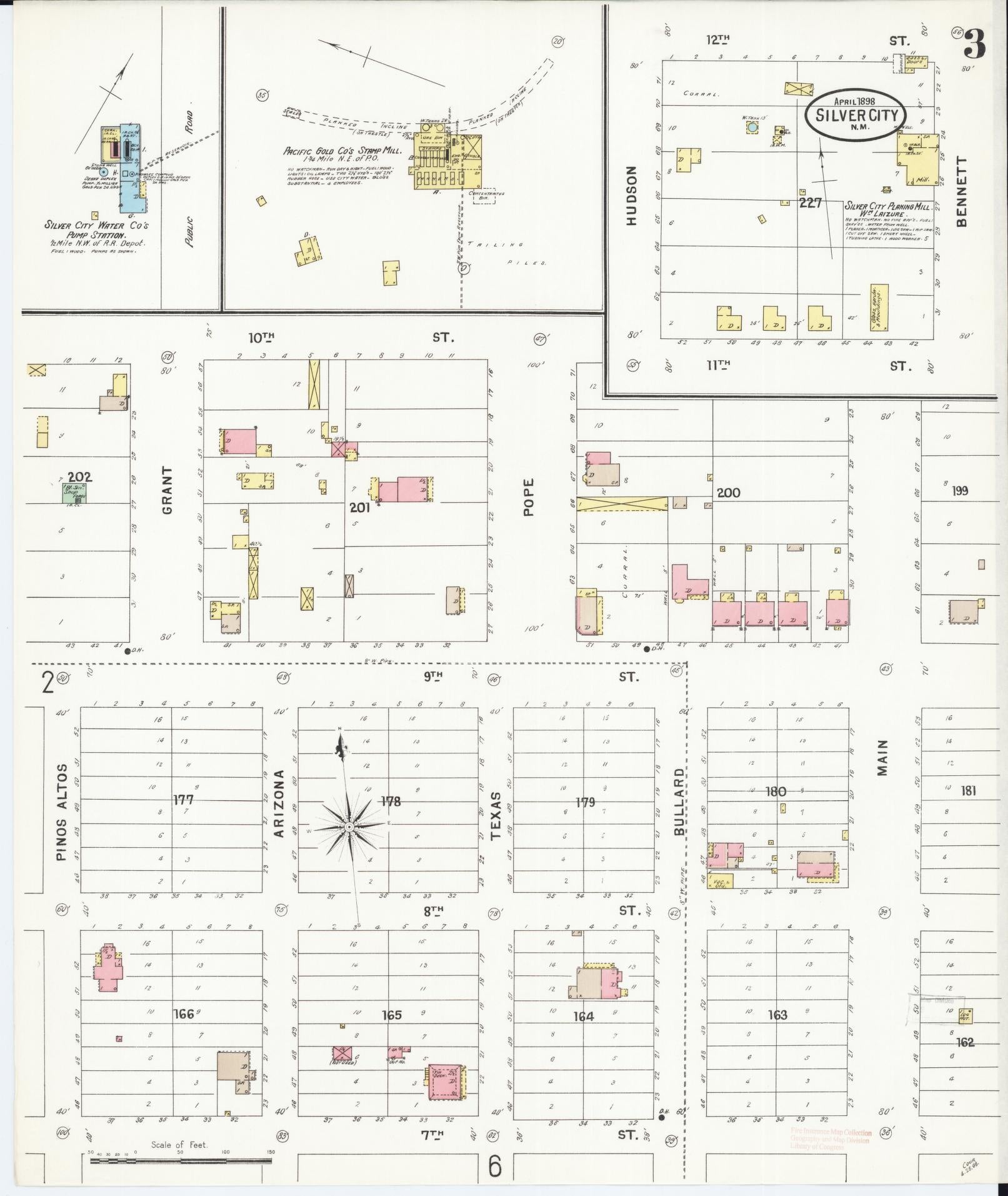 Sanborn Fire Insurance Map from Silver City, Grant County, New Mexico (1898), Sheet #0003 - Historic Sanborn Fire Insurance Map Print, vintage old map wall art, antique decor, genealogy gift, New Mexico New Mexico map
