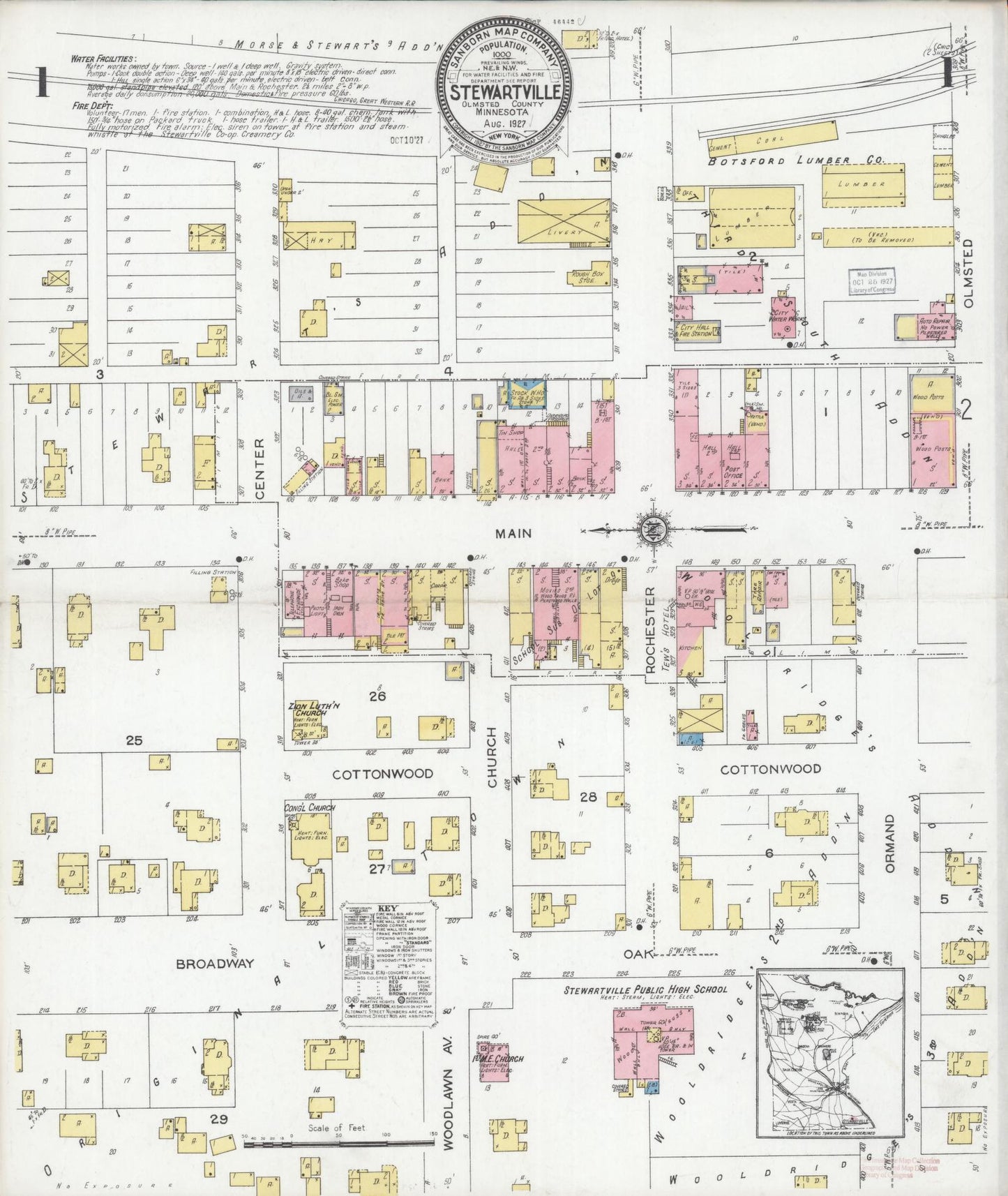Sanborn Fire Insurance Map from Stewartville, Olmsted County, Minnesota (1927), Sheet #0001 - Complete Map Set gallery image, historic Sanborn map, vintage wall art, Minnesota Minnesota