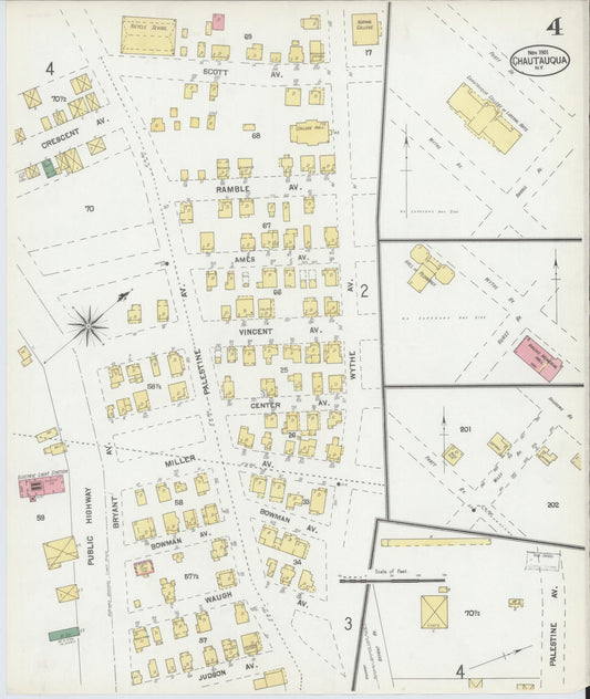 Sanborn Fire Insurance Map from Chautauqua, Chautauqua County, New York (1901), Sheet #0004 - Historic Sanborn Fire Insurance Map Print, vintage old map wall art, antique decor, genealogy gift, New York New York map