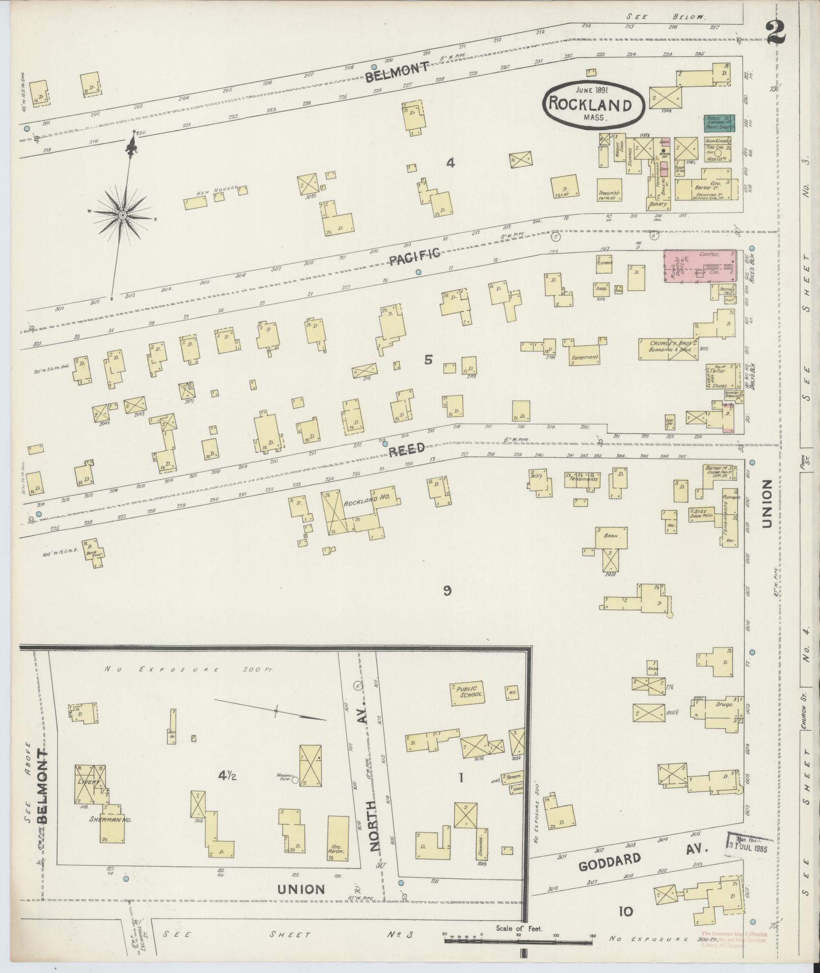 Sanborn Fire Insurance Map from Rockland, Plymouth County, Massachusetts (1891), Sheet #0002 - Complete Map Set gallery image, historic Sanborn map, vintage wall art, Massachusetts Massachusetts