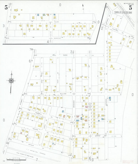 Sanborn Fire Insurance Map from Bethpage, Nassau County, New York (1950), Sheet #0005 - Historic Sanborn Fire Insurance Map Print, vintage old map wall art, antique decor, genealogy gift, New York New York map