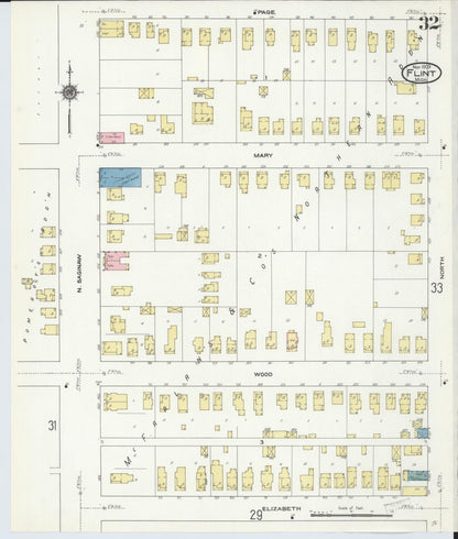 Sanborn Fire Insurance Map from Flint, Genesee County, Michigan (1909), Sheet #0032 - Historic Sanborn Fire Insurance Map Print, vintage old map wall art, antique decor, genealogy gift, Michigan Michigan map