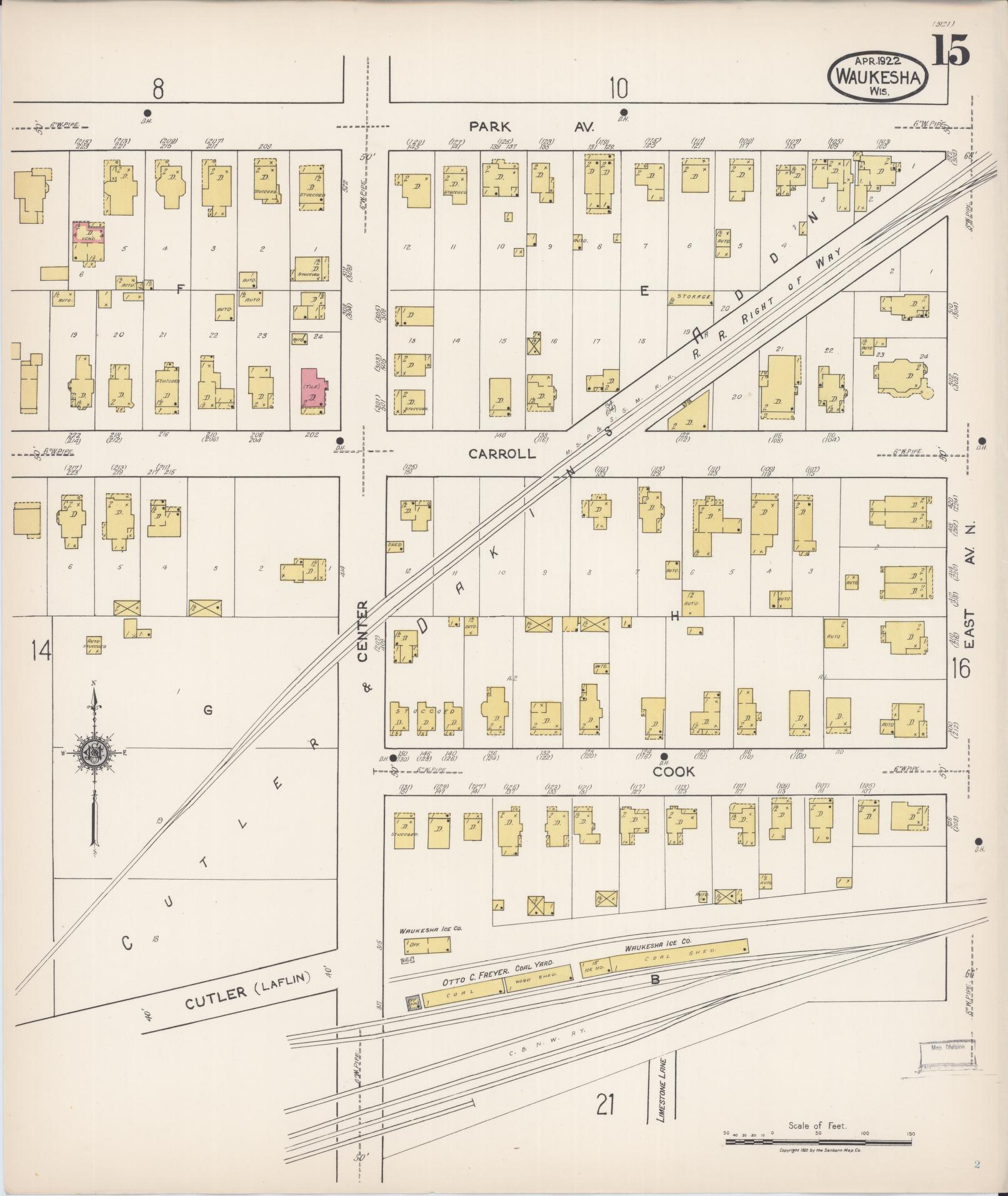Sanborn Fire Insurance Map from Waukesha, Waukesha County, Wisconsin (1922), Sheet #0015 - Historic Sanborn Fire Insurance Map Print, vintage old map wall art, antique decor, genealogy gift, Wisconsin Wisconsin map