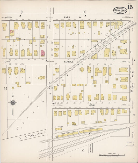 Sanborn Fire Insurance Map from Waukesha, Waukesha County, Wisconsin (1922), Sheet #0015 - Historic Sanborn Fire Insurance Map Print, vintage old map wall art, antique decor, genealogy gift, Wisconsin Wisconsin map