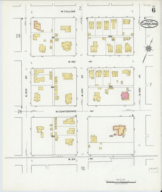 Sanborn Fire Insurance Map from Corsicana, Navarro County, Texas (1921), Sheet #0006 - Historic Sanborn Fire Insurance Map Print, vintage old map wall art, antique decor, genealogy gift, Texas Texas map
