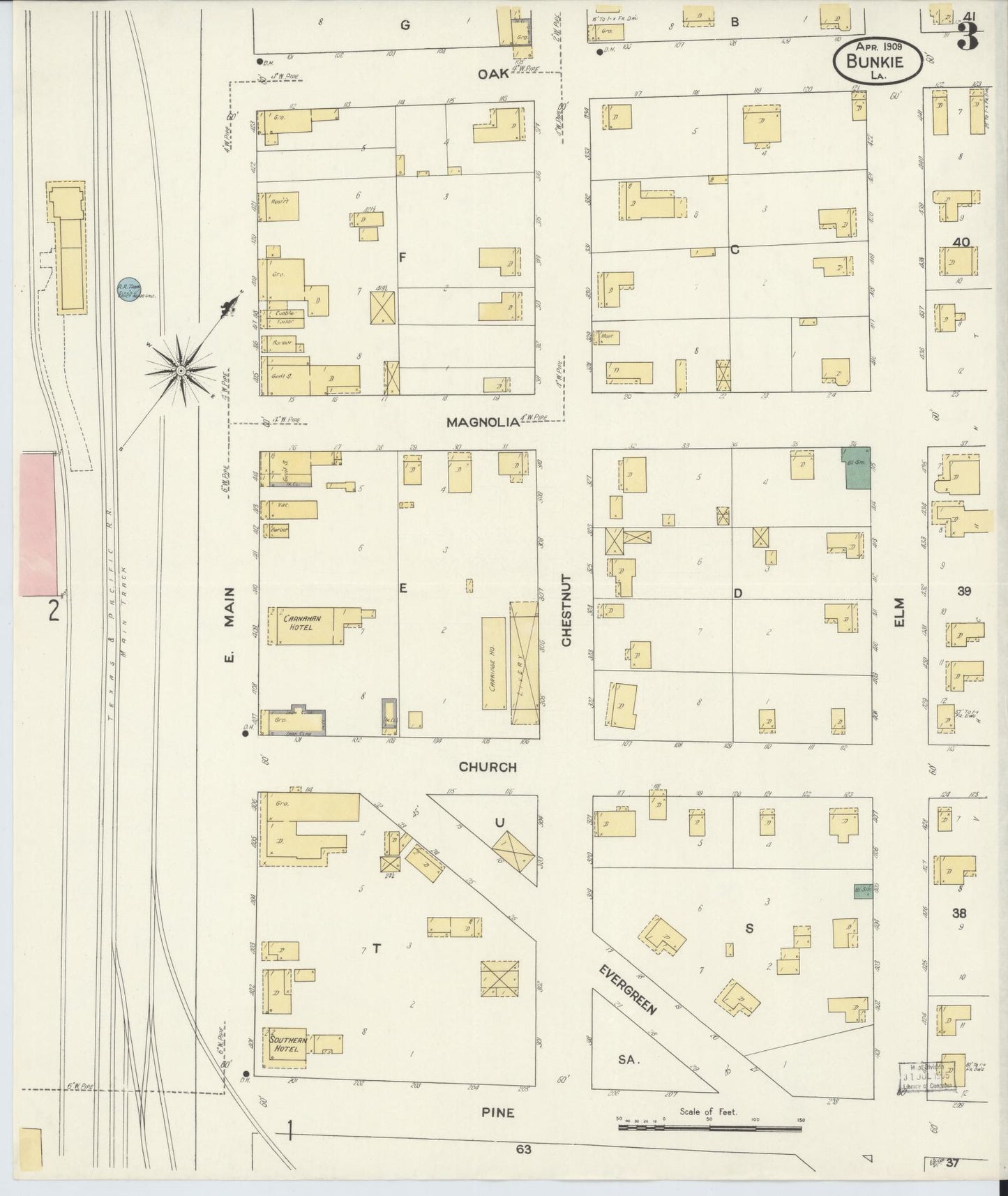 Sanborn Fire Insurance Map from Bunkie, Avoyelles Parish, Louisiana (1909), Sheet #0003 - Complete Map Set gallery image, historic Sanborn map, vintage wall art, Louisiana Louisiana