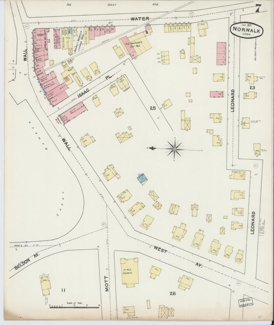 Sanborn Fire Insurance Map from Norwalk, Fairfield County, Connecticut (1891), Sheet #0006 - Historic Sanborn Fire Insurance Map Print, vintage old map wall art, antique decor, genealogy gift, Connecticut Connecticut map