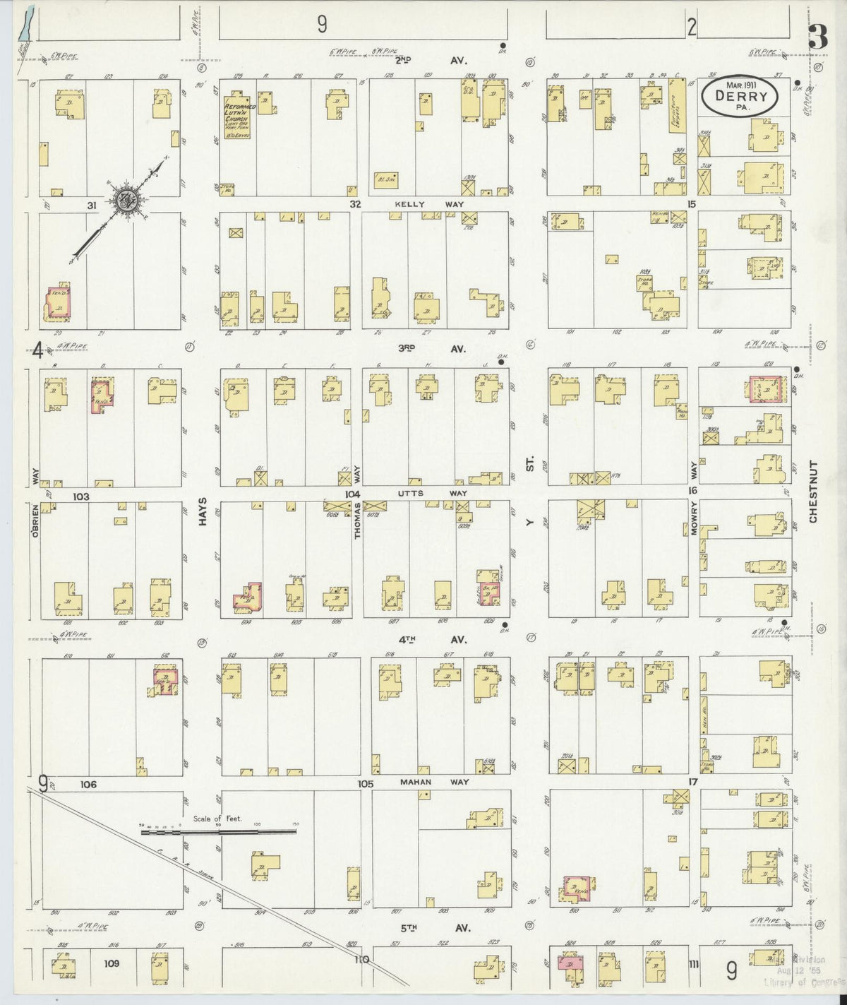 Sanborn Fire Insurance Map from Derry, Westmoreland County, Pennsylvania (1911), Sheet #0003 - Complete Map Set gallery image, historic Sanborn map, vintage wall art, Pennsylvania Pennsylvania