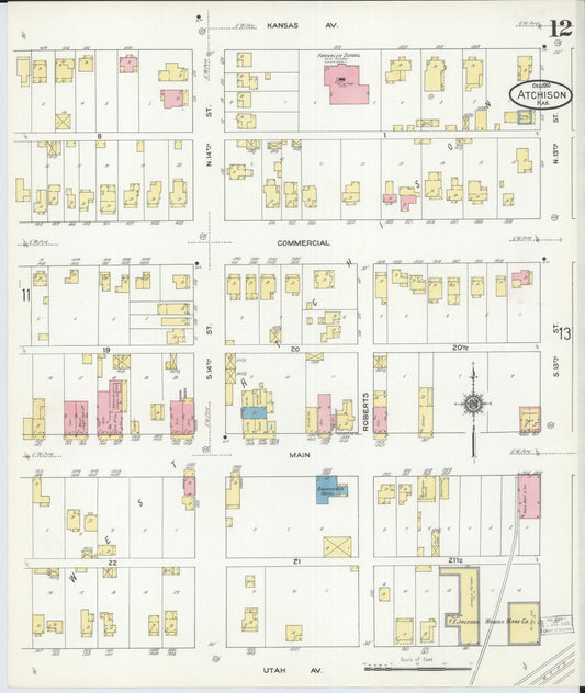Sanborn Fire Insurance Map from Atchison, Atchison County, Kansas (1910), Sheet #0012 - Historic Sanborn Fire Insurance Map Print, vintage old map wall art, antique decor, genealogy gift, Kansas Kansas map