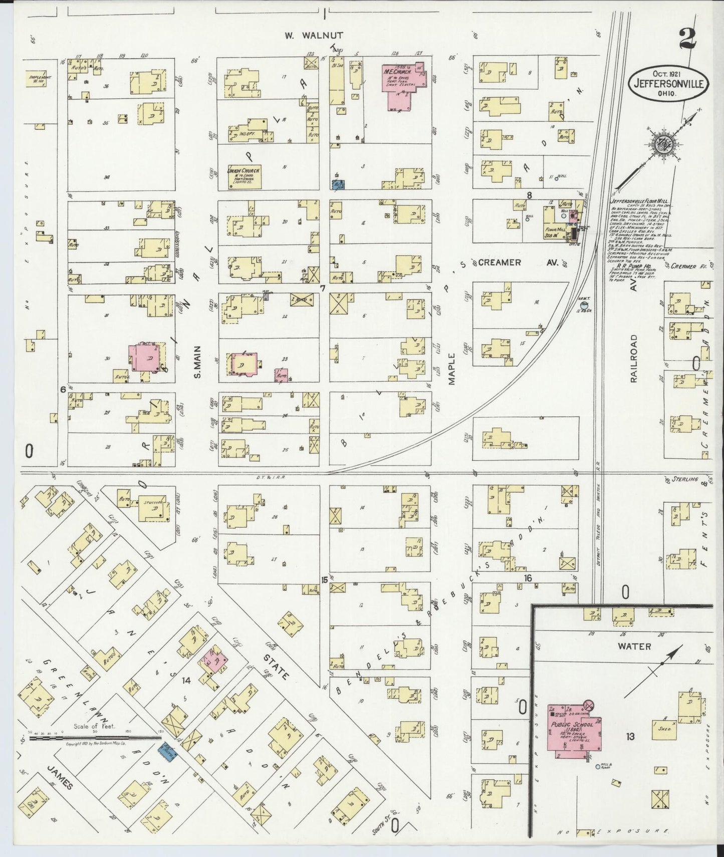Sanborn Fire Insurance Map from Jeffersonville, Fayette County, Ohio (1921), Sheet #0002 - Historic Sanborn Fire Insurance Map Print, vintage old map wall art, antique decor, genealogy gift, Ohio Ohio map