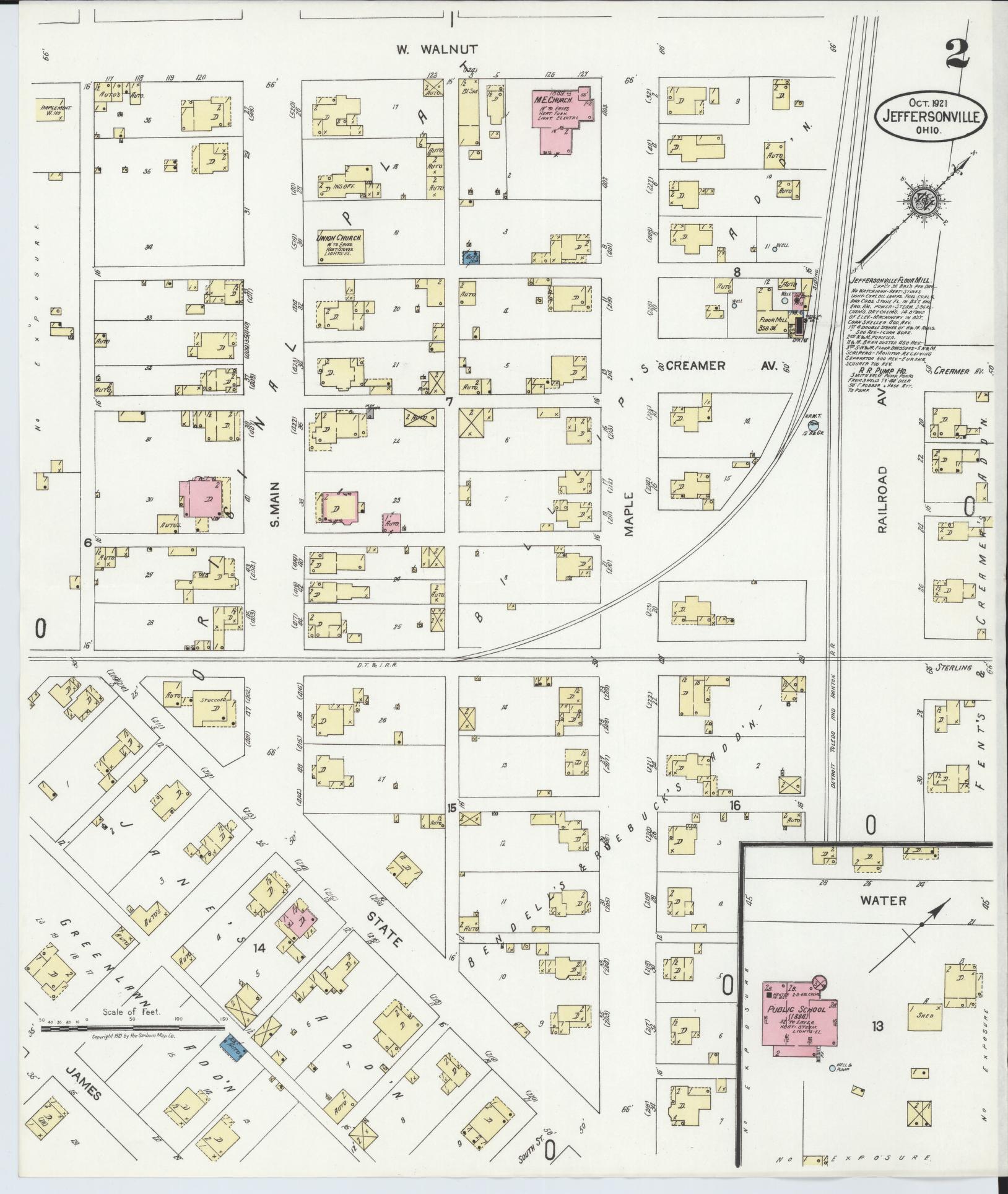 Sanborn Fire Insurance Map from Jeffersonville, Fayette County, Ohio (1921), Sheet #0002 - Historic Sanborn Fire Insurance Map Print, vintage old map wall art, antique decor, genealogy gift, Ohio Ohio map