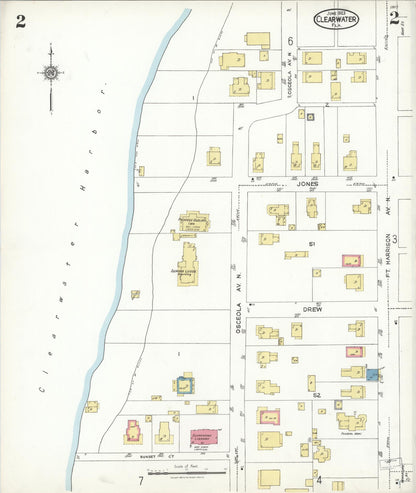 Sanborn Fire Insurance Map from Clearwater, Pinellas County, Florida (1923), Sheet #0002 - Historic Sanborn Fire Insurance Map Print, vintage old map wall art, antique decor, genealogy gift, Florida Florida map