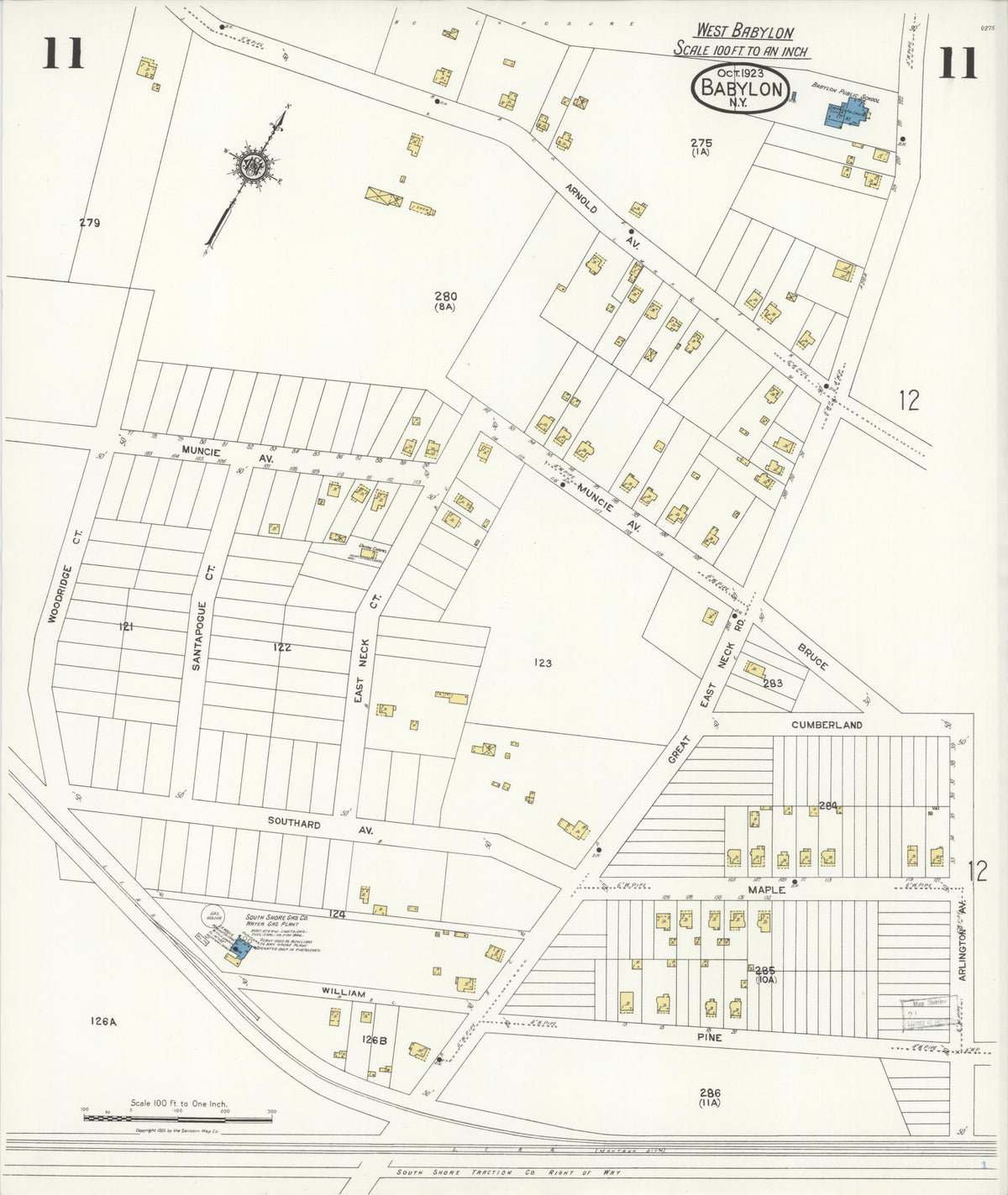 Sanborn Fire Insurance Map from Babylon, Suffolk County, New York (1923), Sheet #0011 - Historic Sanborn Fire Insurance Map Print, vintage old map wall art, antique decor, genealogy gift, New York New York map