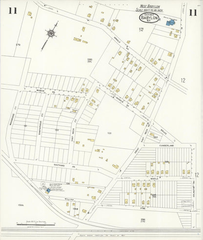 Sanborn Fire Insurance Map from Babylon, Suffolk County, New York (1923), Sheet #0011 - Historic Sanborn Fire Insurance Map Print, vintage old map wall art, antique decor, genealogy gift, New York New York map