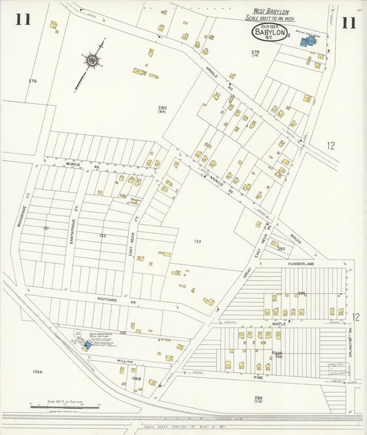 Sanborn Fire Insurance Map from Babylon, Suffolk County, New York (1923), Sheet #0011 - Historic Sanborn Fire Insurance Map Print, vintage old map wall art, antique decor, genealogy gift, New York New York map