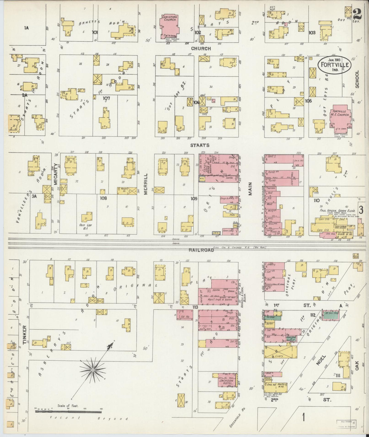 Sanborn Fire Insurance Map from Fortville, Hancock County, Indiana (1903), Sheet #0002 - Historic Sanborn Fire Insurance Map Print, vintage old map wall art, antique decor, genealogy gift, Indiana Indiana map