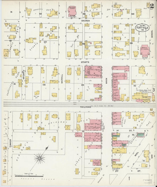 Sanborn Fire Insurance Map from Fortville, Hancock County, Indiana (1903), Sheet #0002 - Historic Sanborn Fire Insurance Map Print, vintage old map wall art, antique decor, genealogy gift, Indiana Indiana map