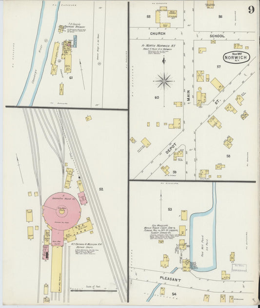 Sanborn Fire Insurance Map from Norwich, Chenango County, New York (1897), Sheet #0009 - Historic Sanborn Fire Insurance Map Print, vintage old map wall art, antique decor, genealogy gift, New York New York map