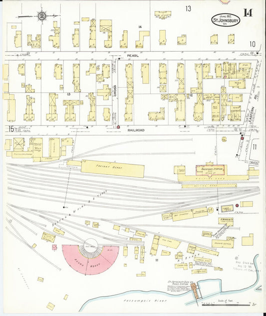 Sanborn Fire Insurance Map from Saint Johnsbury, Caledonia County, Vermont (1912), Sheet #0014 - Historic Sanborn Fire Insurance Map Print, vintage old map wall art, antique decor, genealogy gift, Vermont Vermont map