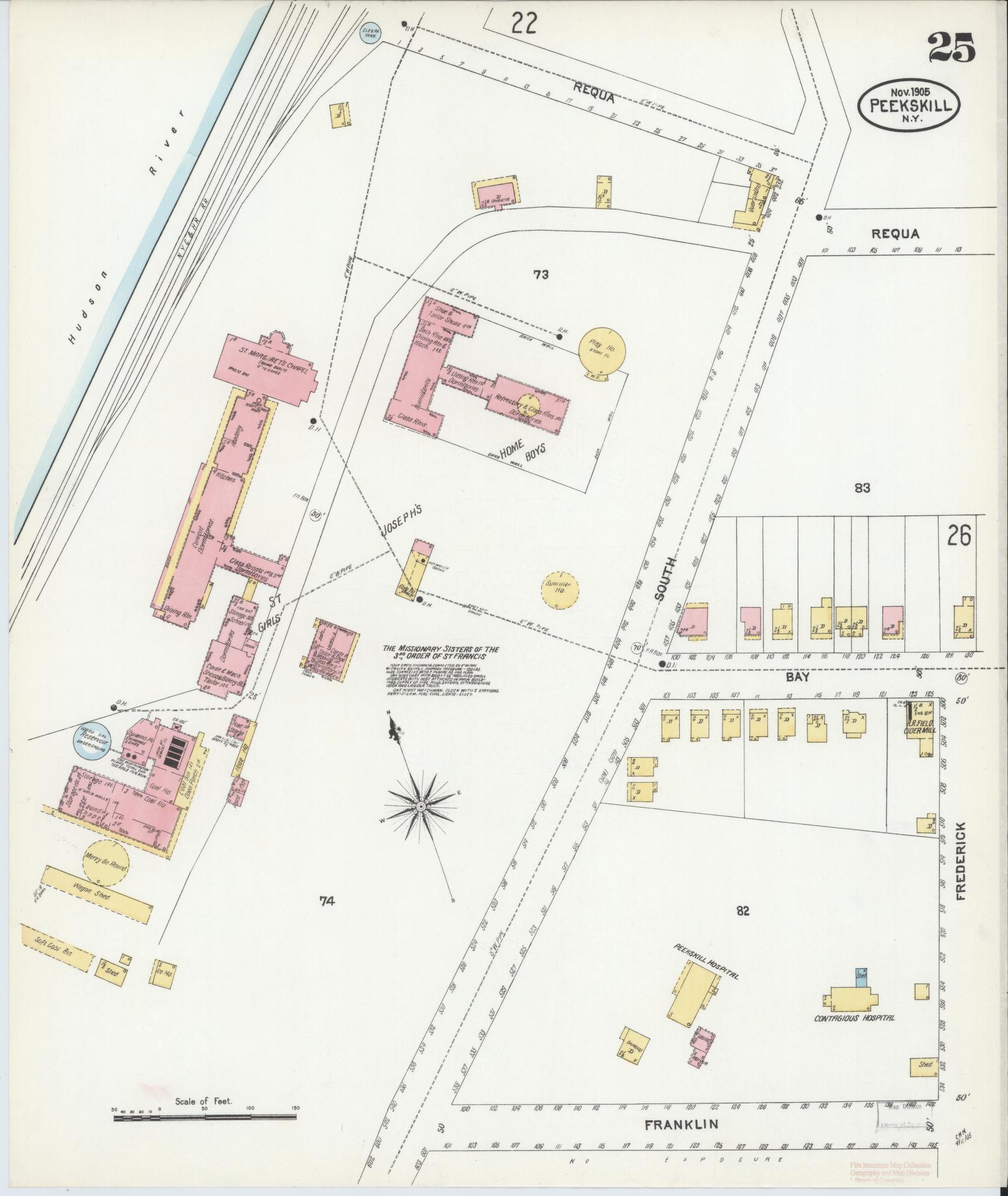 Sanborn Fire Insurance Map from Peekskill, Westchester County, New York (1905), Sheet #0025 - Complete Map Set gallery image, historic Sanborn map, vintage wall art, New York New York