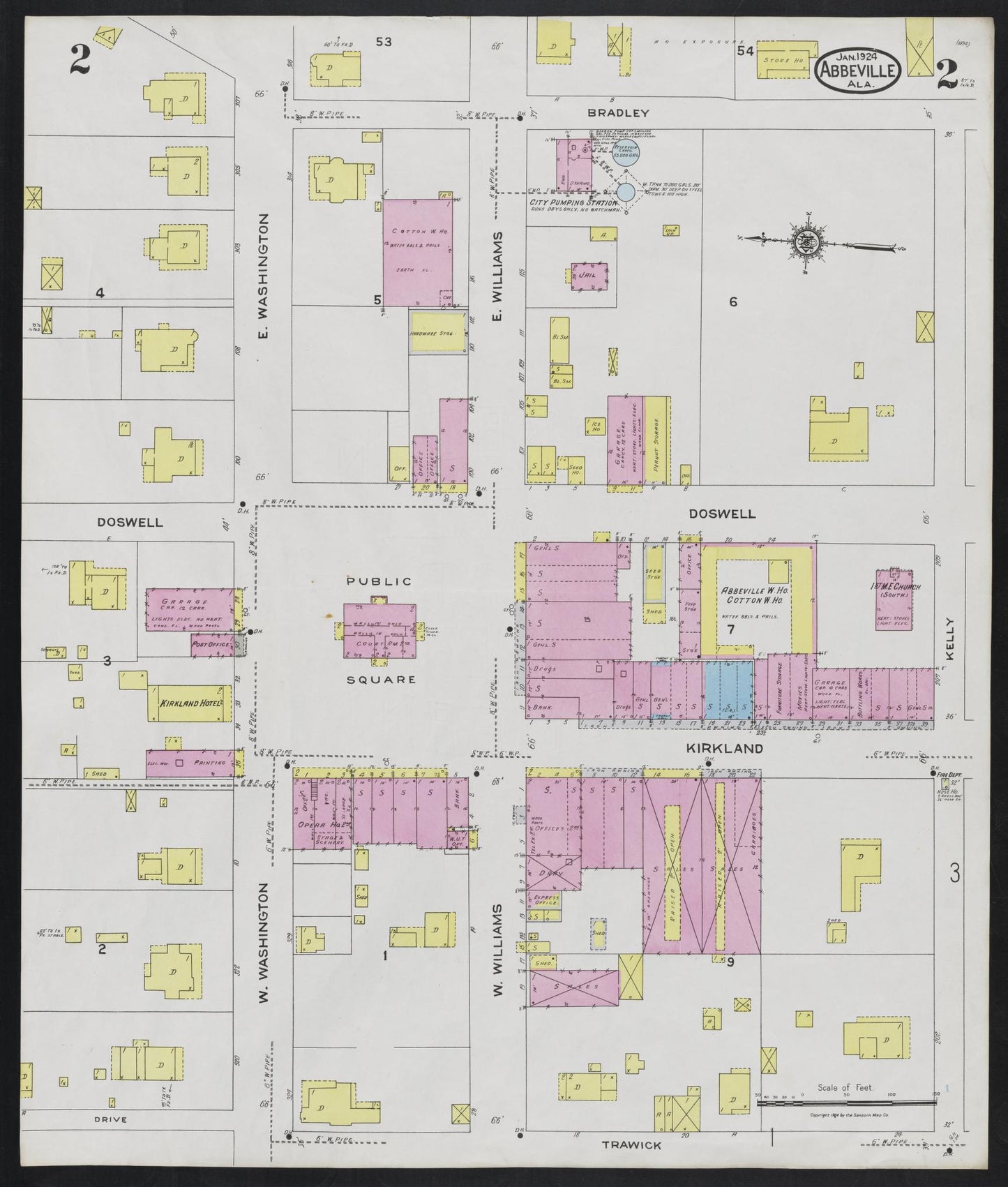 Sanborn Fire Insurance Map from Abbeville, Henry County, Alabama (1924), Sheet #0002 - Complete Map Set gallery image, historic Sanborn map, vintage wall art, Alabama Alabama