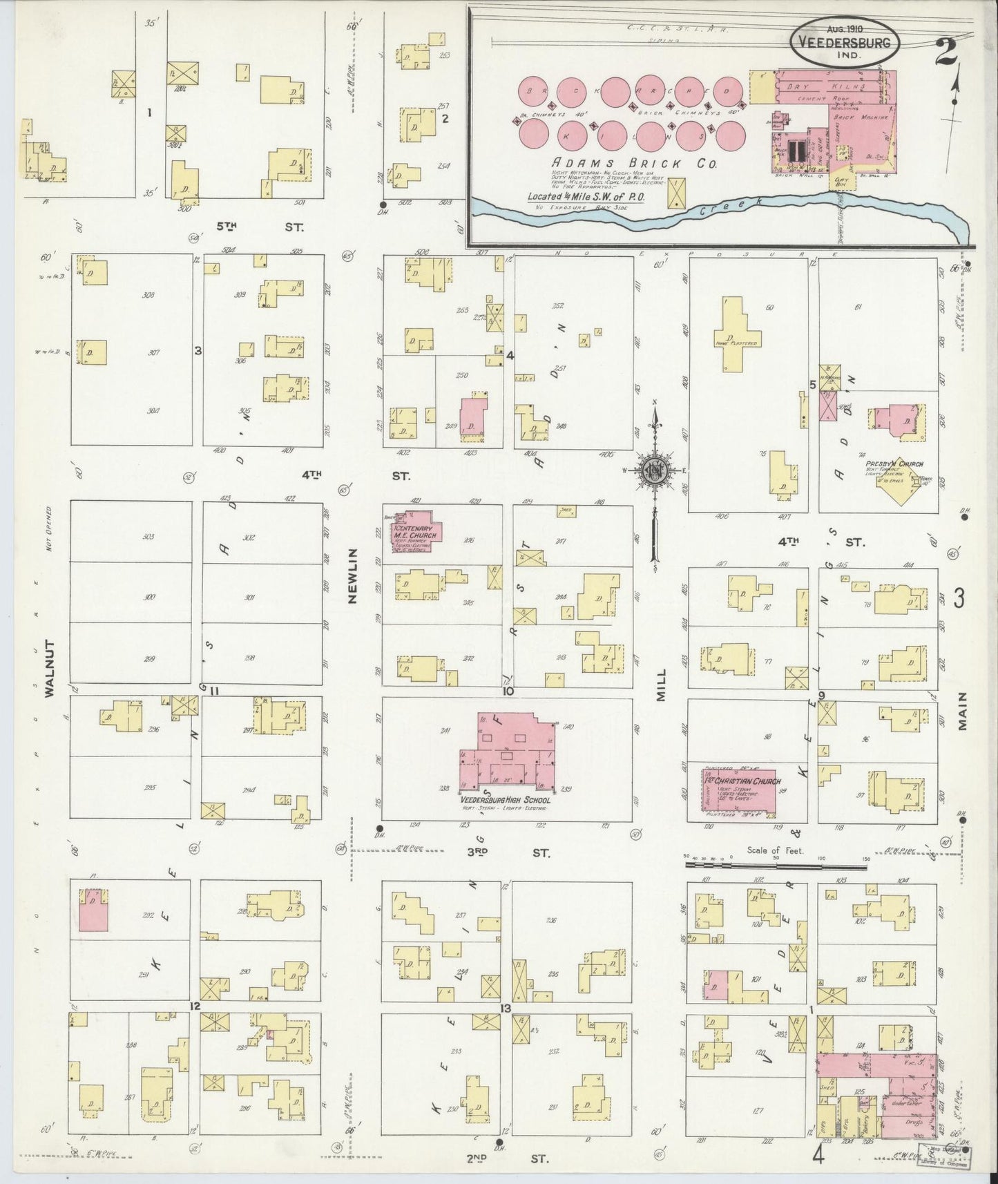 Sanborn Fire Insurance Map from Veedersburg, Fountain County, Indiana (1910), Sheet #0002 - Complete Map Set gallery image, historic Sanborn map, vintage wall art, Indiana Indiana