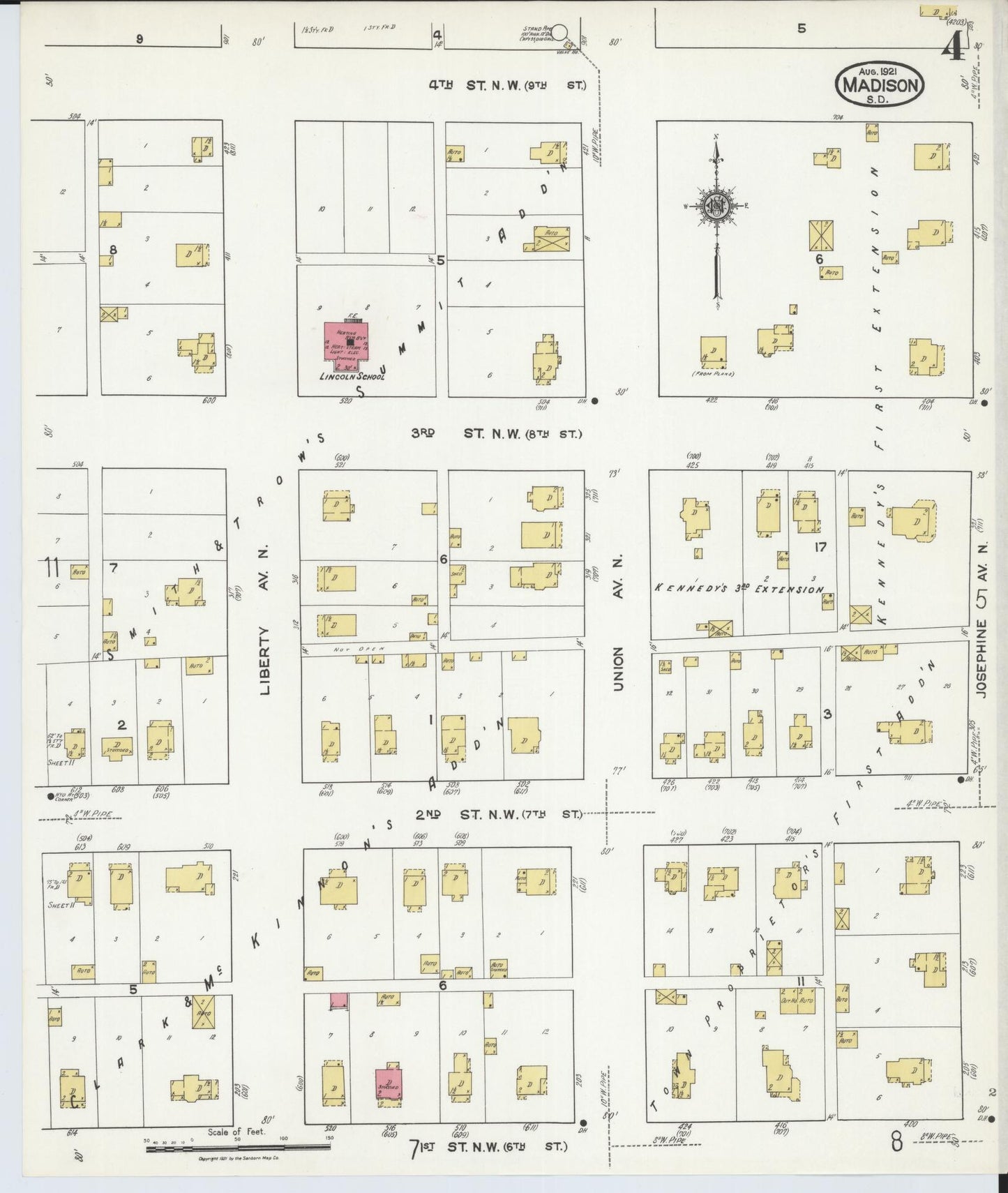Sanborn Fire Insurance Map from Madison, Lake County, South Dakota (1921), Sheet #0004 - Historic Sanborn Fire Insurance Map Print, vintage old map wall art, antique decor, genealogy gift, South Dakota South Dakota map