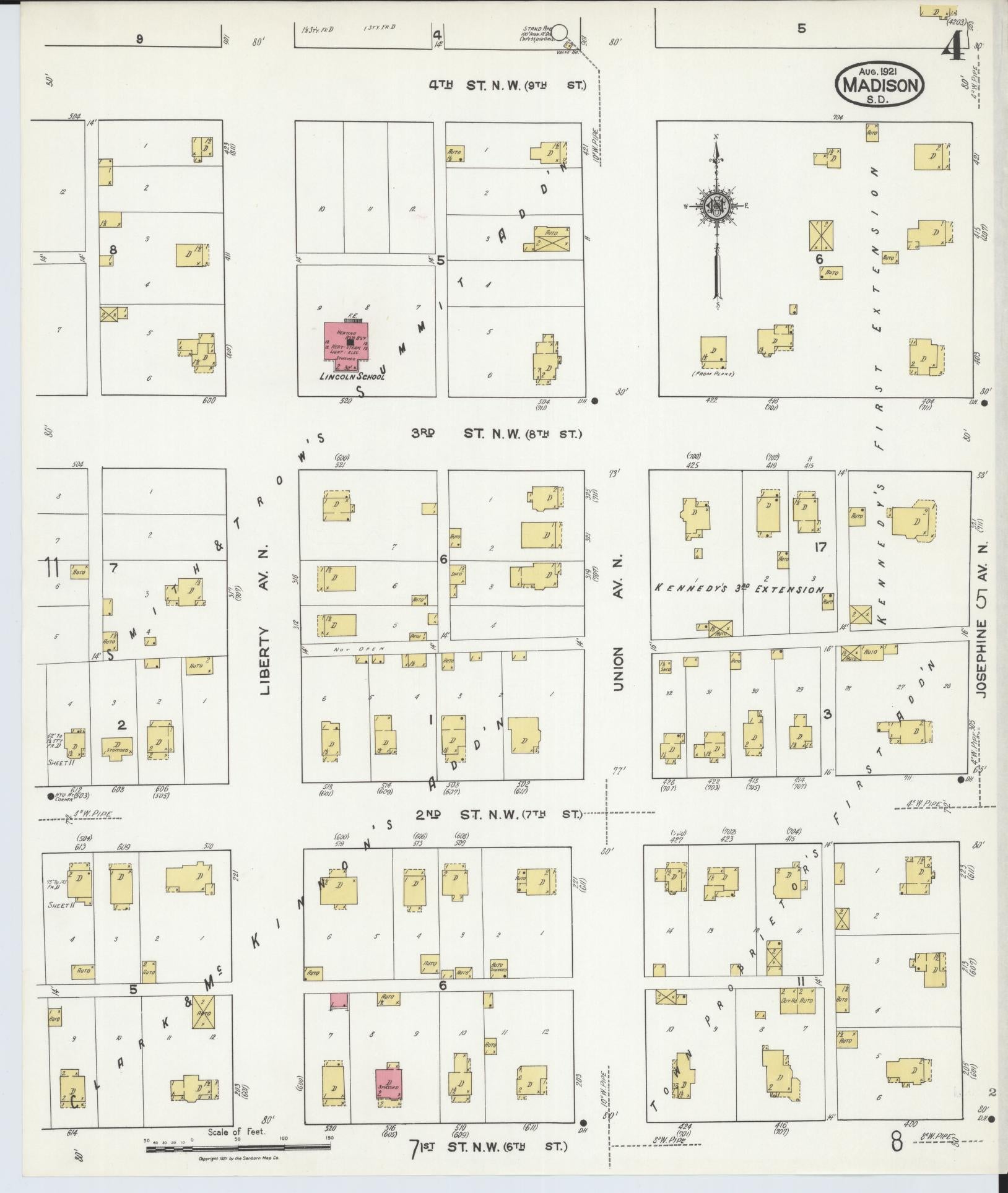 Sanborn Fire Insurance Map from Madison, Lake County, South Dakota (1921), Sheet #0004 - Historic Sanborn Fire Insurance Map Print, vintage old map wall art, antique decor, genealogy gift, South Dakota South Dakota map