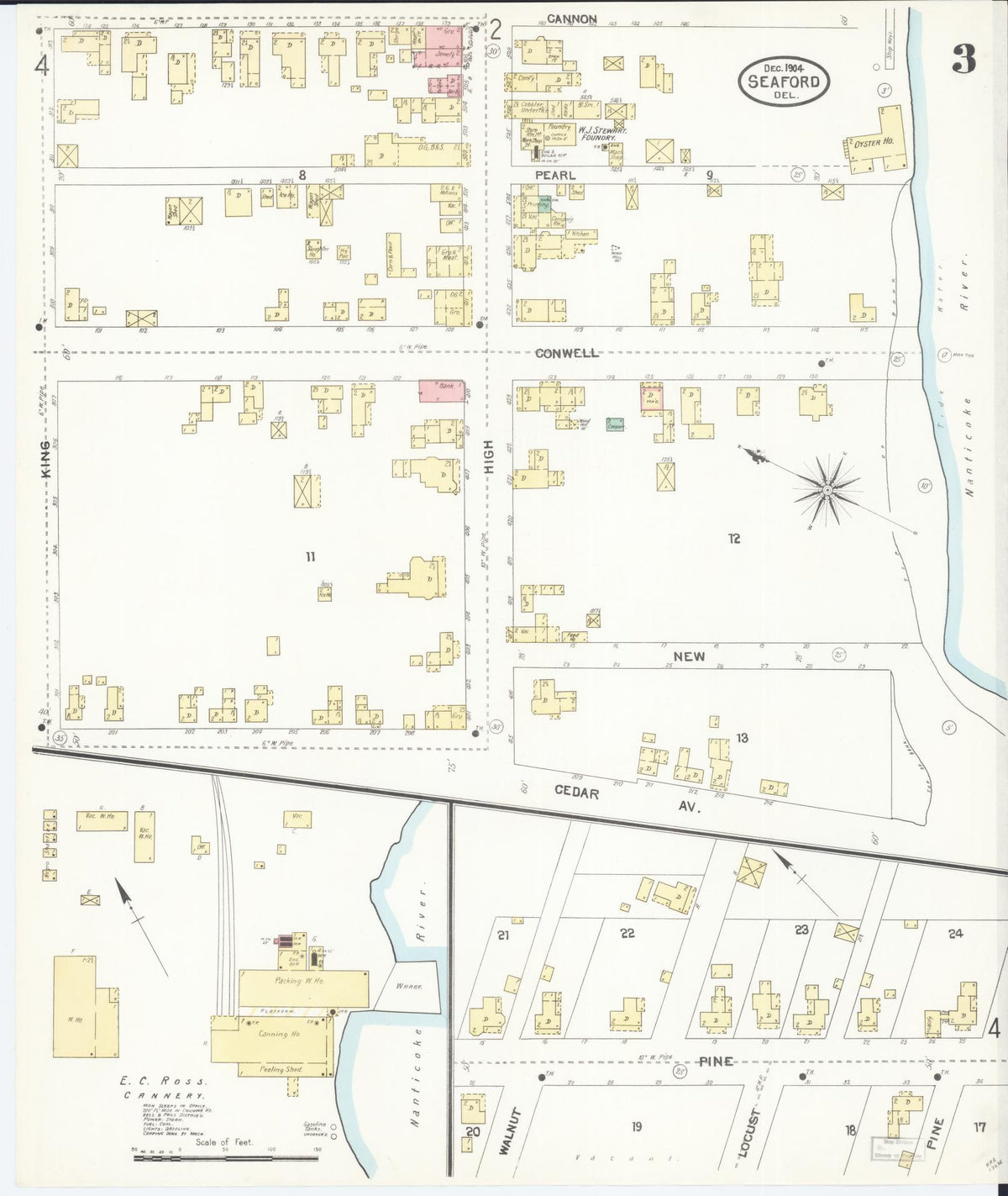 Sanborn Fire Insurance Map from Seaford, Sussex County, Delaware (1904), Sheet #0003 - Complete Map Set gallery image, historic Sanborn map, vintage wall art, Delaware Delaware